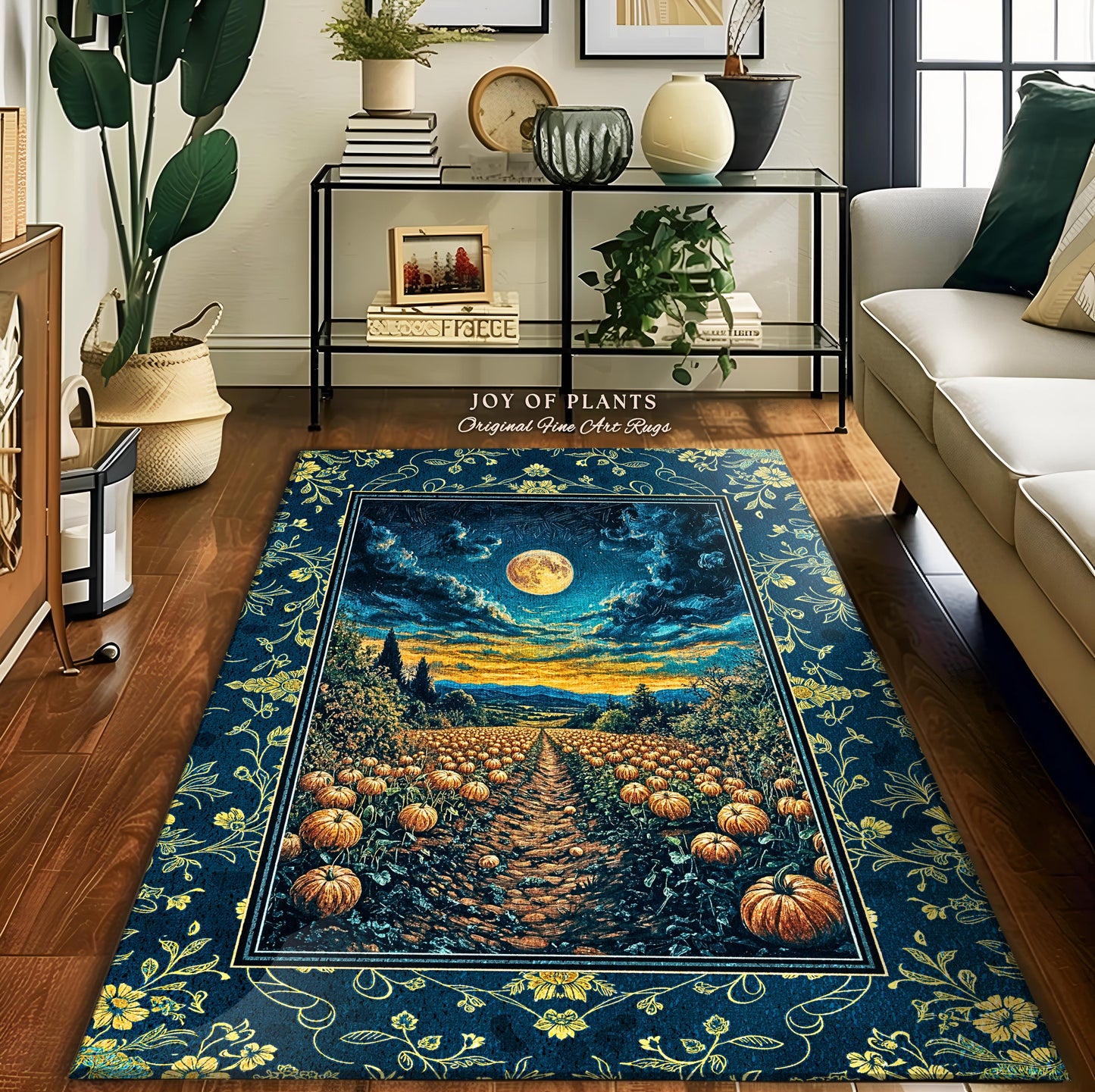 Dark Moody Harvest Moon Accent Rug | Whimsigoth Dark Academia Vibe Pumpkin Patch Spooky Season Rustic Bedroom Fall Decor Halloween Aesthetic