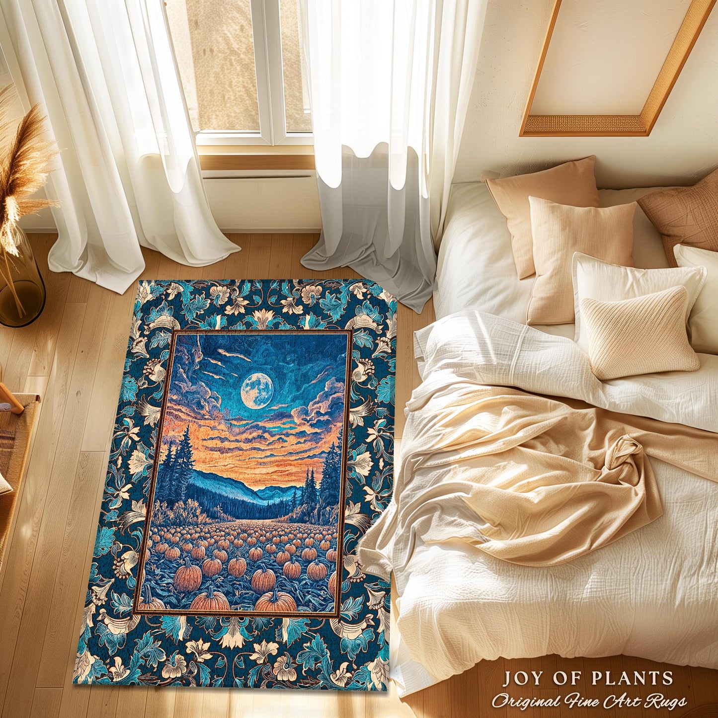 Rustic Autumn Pumpkin Patch Rug | Cute Spooky Boho Halloween Decor Whimsigoth Fall Aesthetic Bedroom Area Rug Dark Academia Moody Occult |