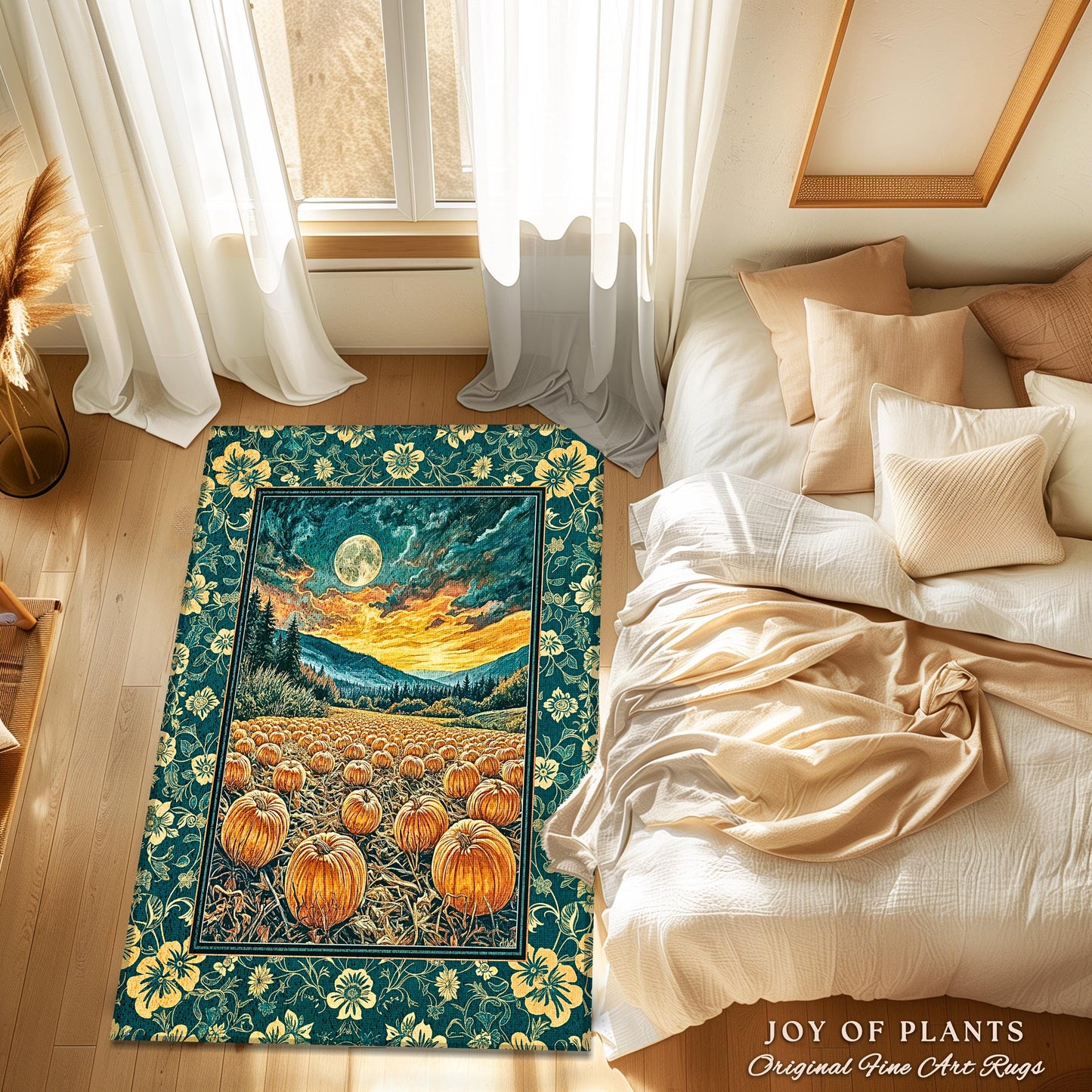 Colorful Ethereal Pumpkin Cozy Fall Rug | Spooky Season Gothiccore Whimsigoth Decor Autumn Aesthetic Rustic Academia Rustic Accent Full Moon