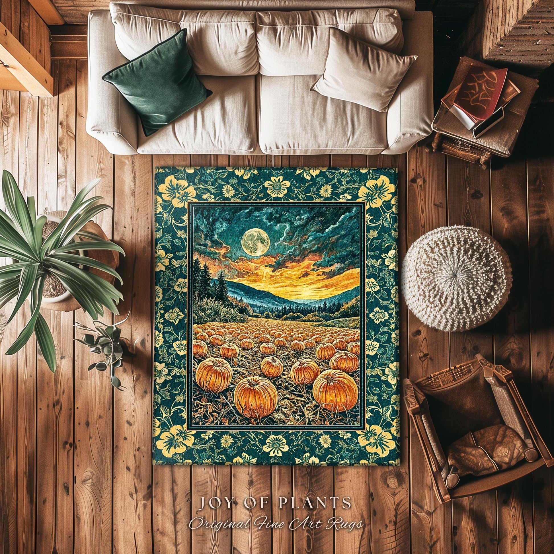 Colorful Ethereal Pumpkin Cozy Fall Rug | Spooky Season Gothiccore Whimsigoth Decor Autumn Aesthetic Rustic Academia Rustic Accent Full Moon