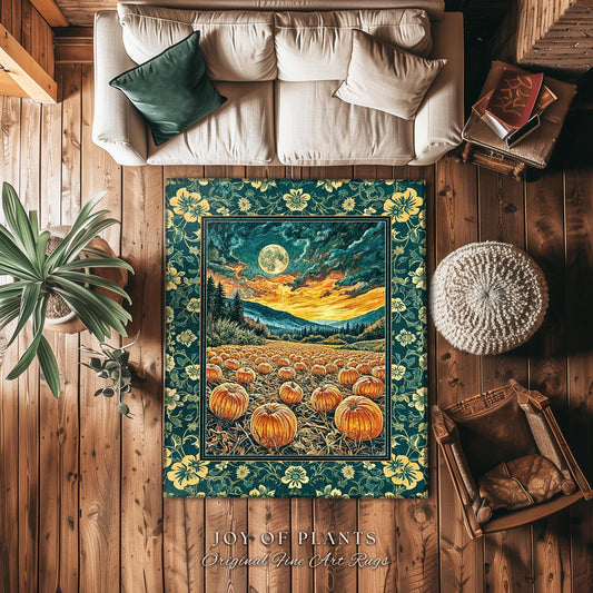 Colorful Ethereal Pumpkin Cozy Fall Rug | Spooky Season Gothiccore Whimsigoth Decor Autumn Aesthetic Rustic Academia Rustic Accent Full Moon