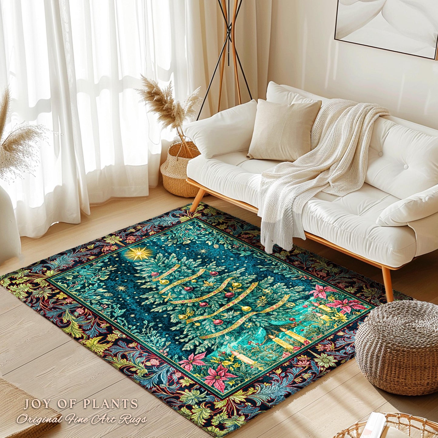 Candlelight Christmas Holiday Rug | Rustic Home Decor Accent Cozy Winter Decor Red Gold Ornaments Cottagecore Vintage Nostalgic Xmas Style