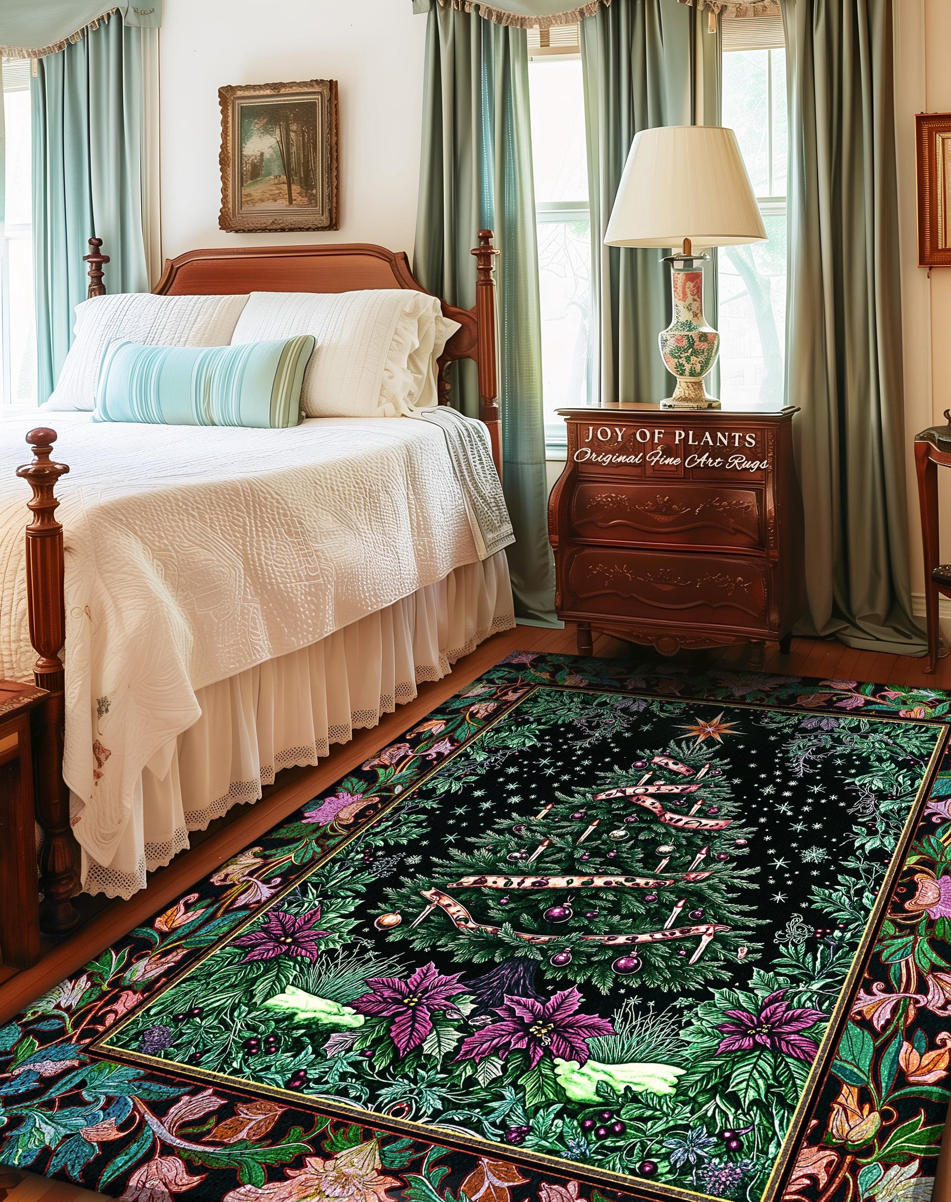 Dark Aesthetic Moody Xmas Tree Rug | Whimsigothic Holiday Festive Home Accent Area Rug Rustic Farmhouse Whimsical Decor for Christmas Boho |