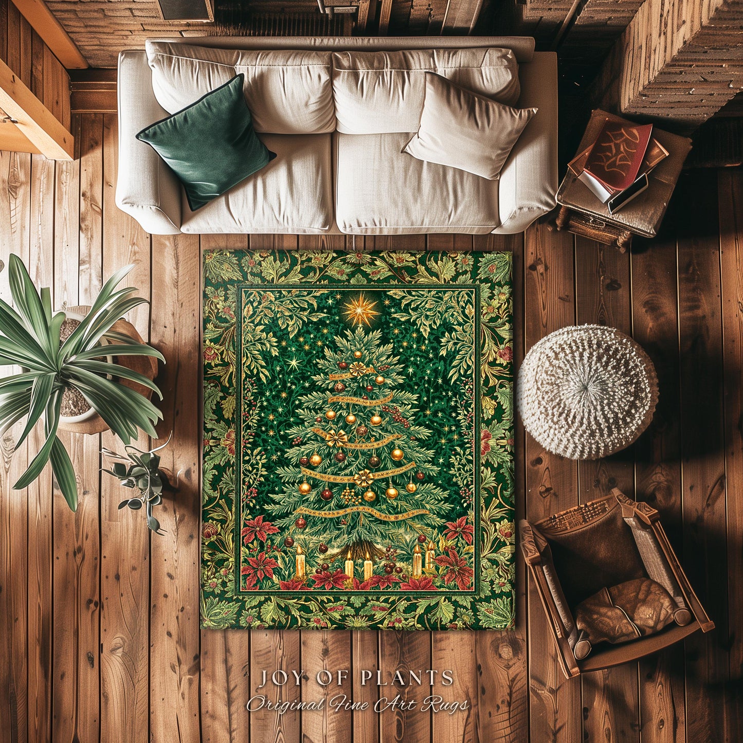Emerald Evergreen Cozy Area Rug | Vintage Christmas Festive Home Accent Rug Holiday Winter Cottagecore Rustic Yuletide Classic Style Xmas |