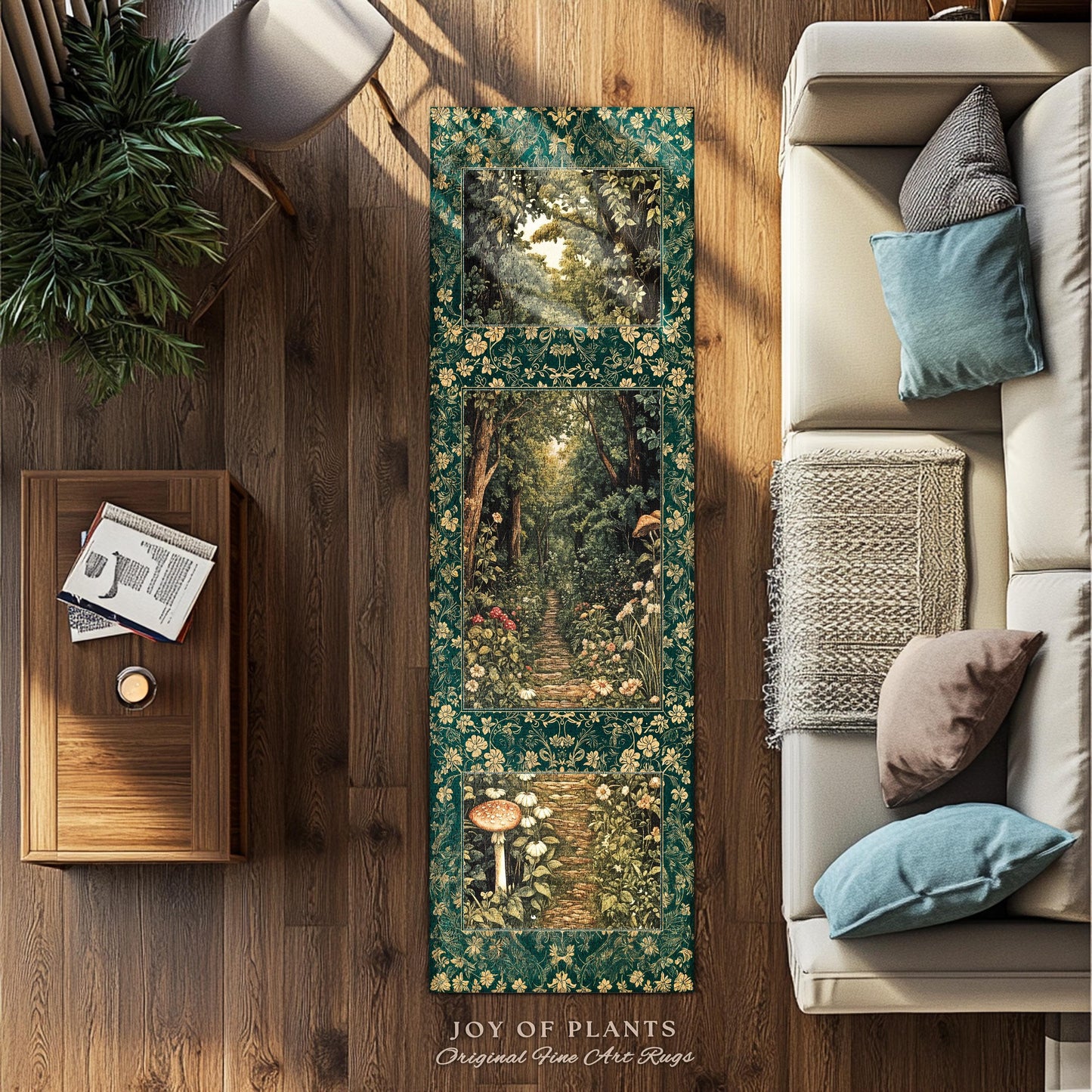 Botanical Bedroom Area Rug Fairycore | Woodland Mushroom Aesthetic Nature Lover Book Nook Bedroom Emerald Green Decor Fairytale Inspired |