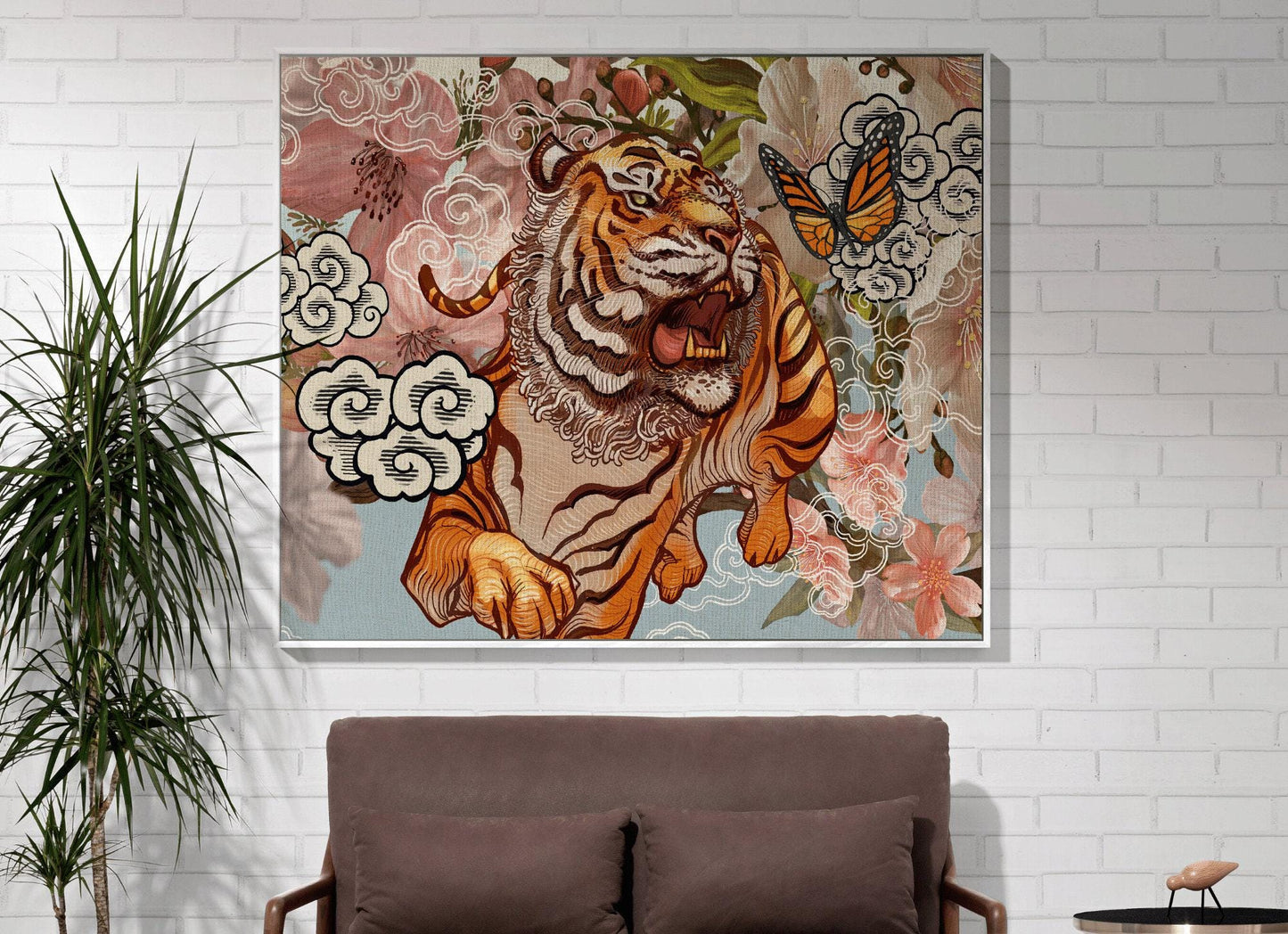 Japanese Tiger Blanket Woven Throw | Vintage Japanese Art Tapestry | Japanese Tiger Art Blanket | Art Print Woven Blanket Japanese Decor |