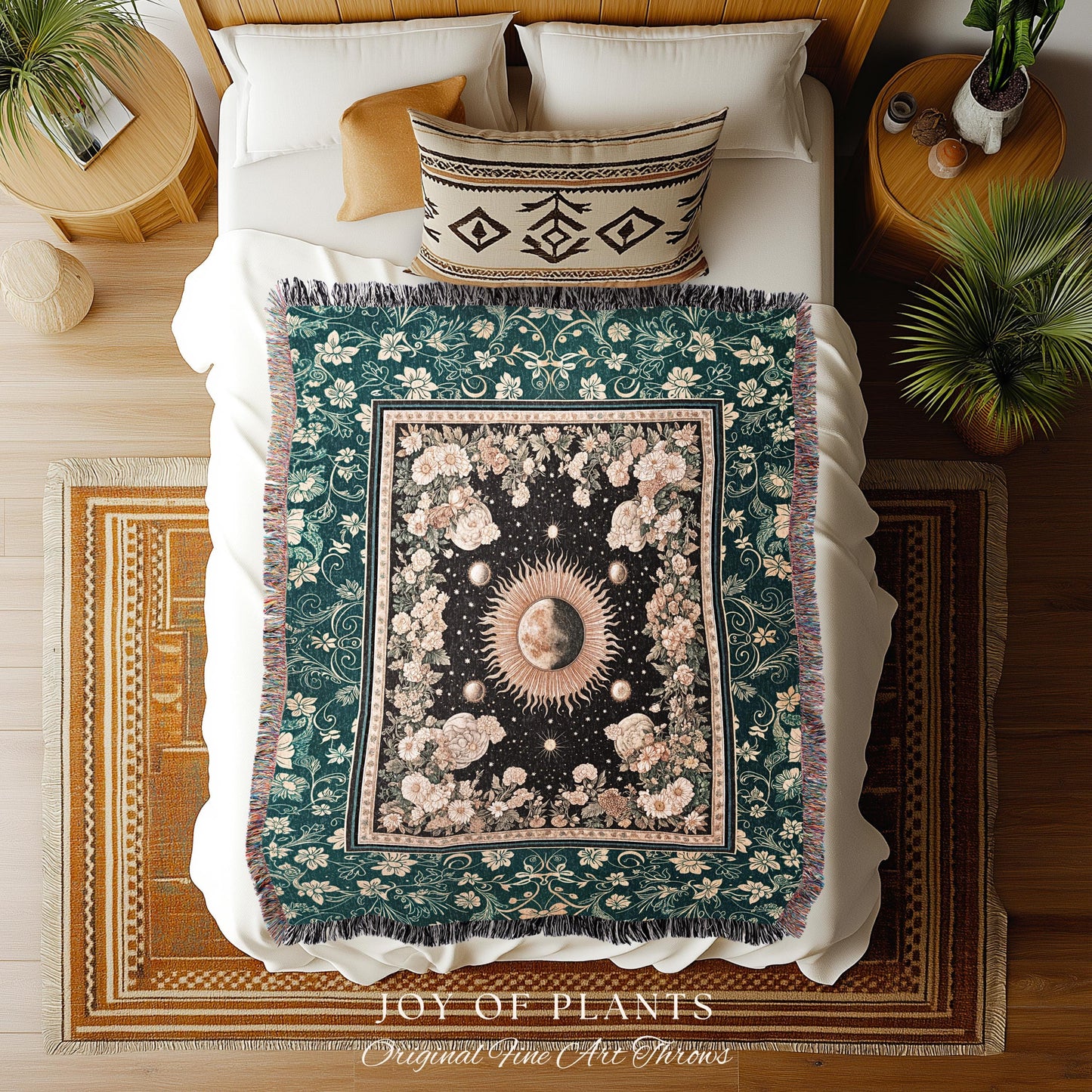 Sun and Moon Bohemian Tapestry | Moody Skies Astrology Blanket Vintage Celestial Cozy Throw Blanket Astrology Tapestry Dark Cottagecore Boho