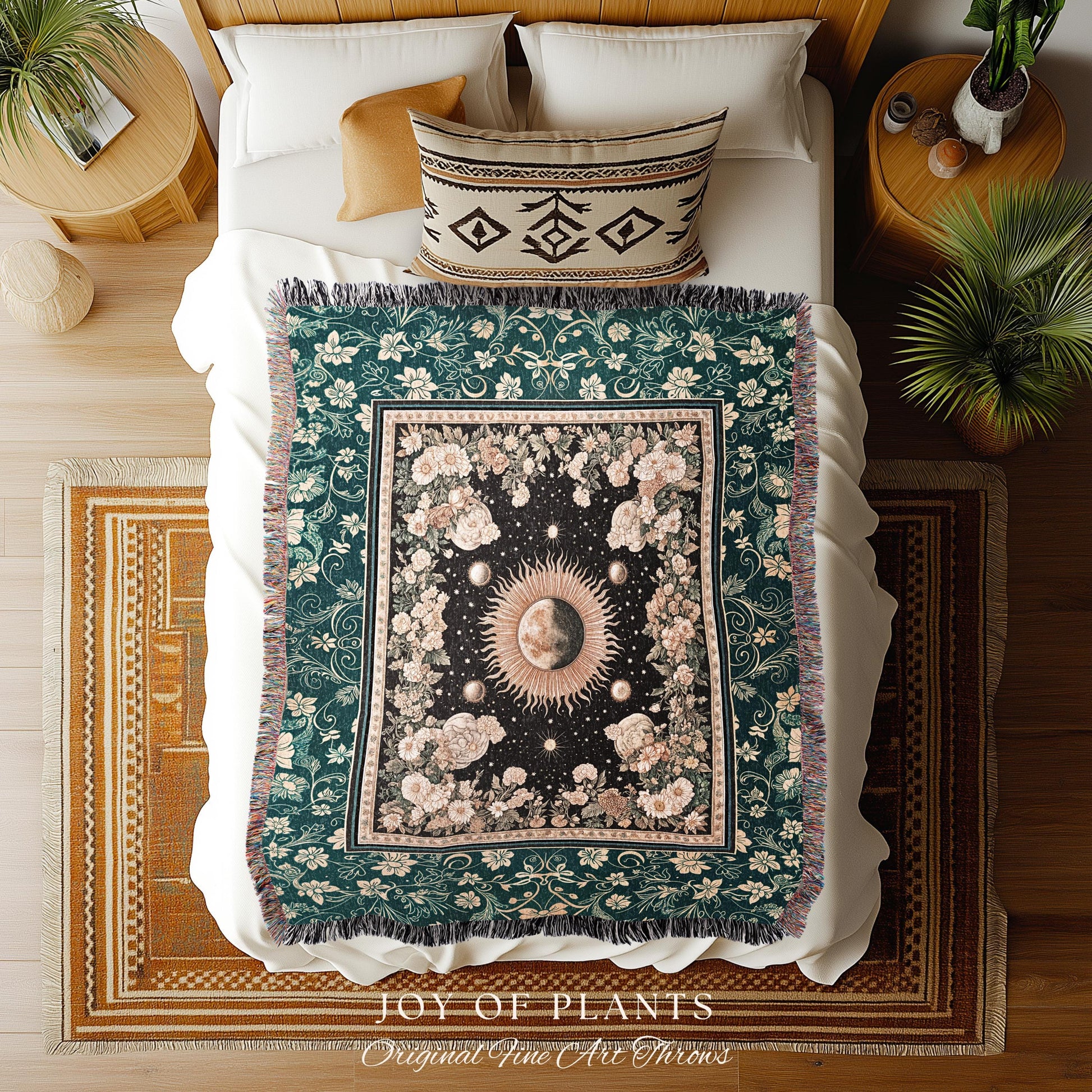 Sun and Moon Bohemian Tapestry | Moody Skies Astrology Blanket Vintage Celestial Cozy Throw Blanket Astrology Tapestry Dark Cottagecore Boho