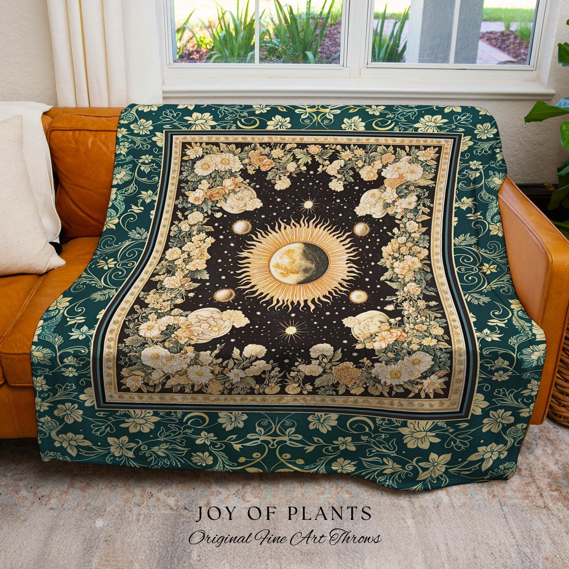 Sun and Moon Bohemian Tapestry | Moody Skies Astrology Blanket Vintage Celestial Cozy Throw Blanket Astrology Tapestry Dark Cottagecore Boho