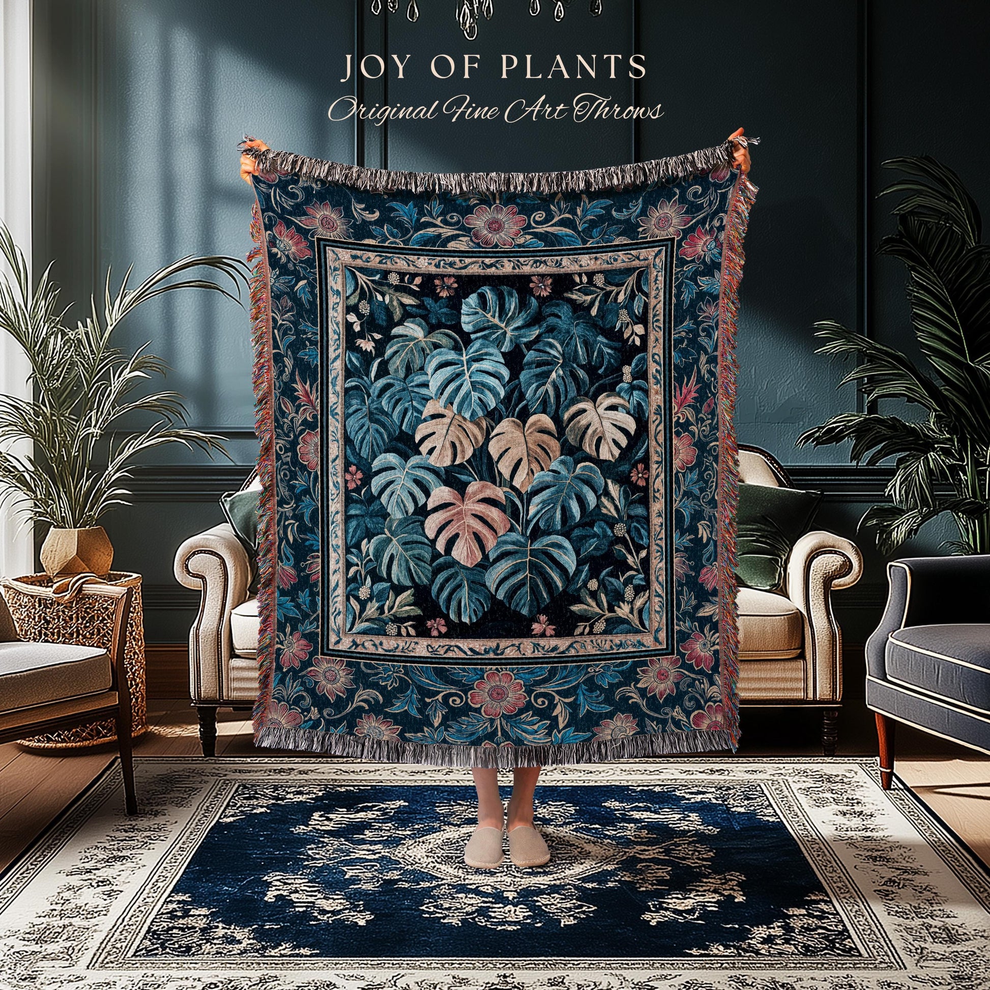 Serene Monstera Forest Tapestry | Enchanted Tropigoth Bedroom Woven Blanket Whimsical Cottagecore Houseplant Lover Mystic Aesthetic Throw |