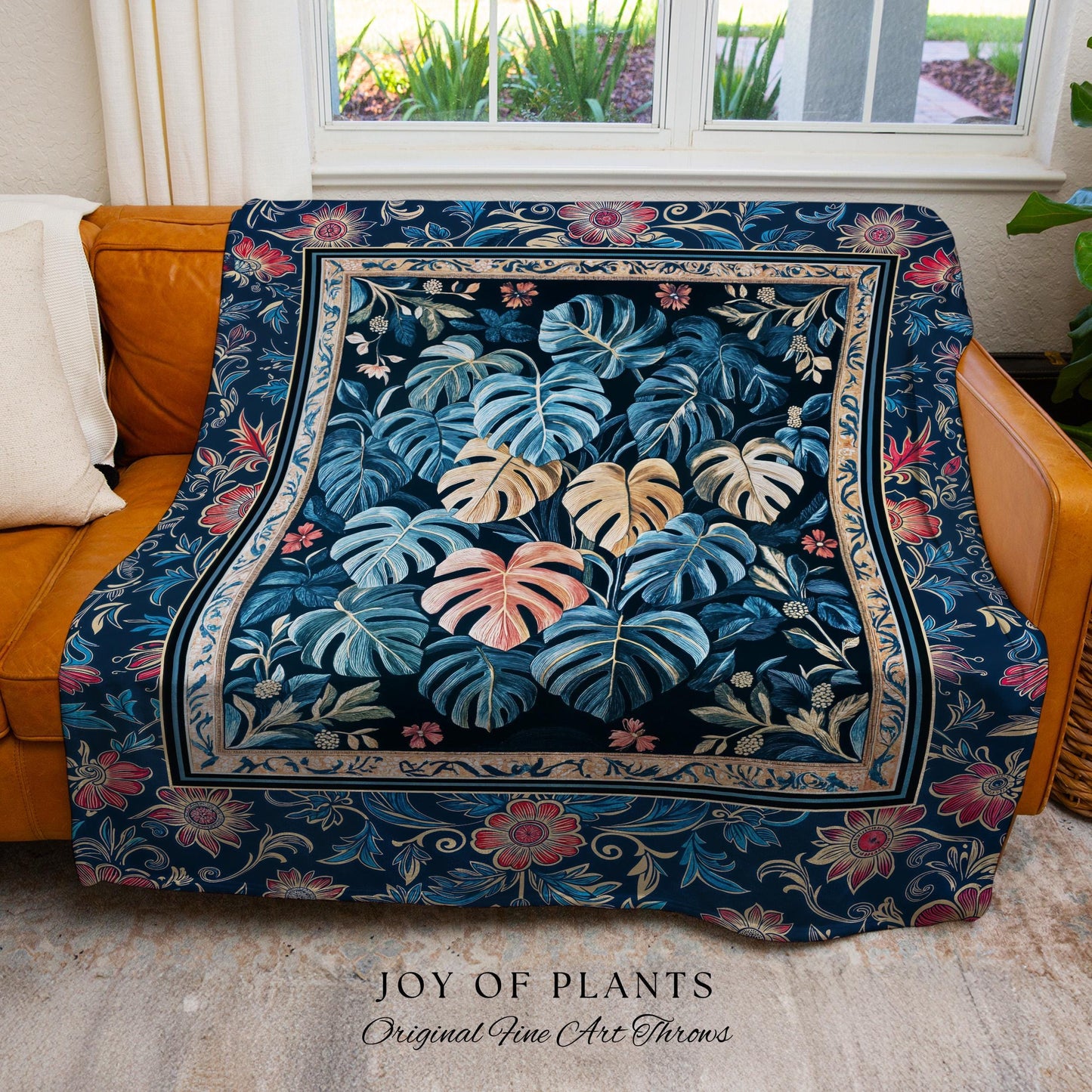 Serene Monstera Forest Tapestry | Enchanted Tropigoth Bedroom Woven Blanket Whimsical Cottagecore Houseplant Lover Mystic Aesthetic Throw |