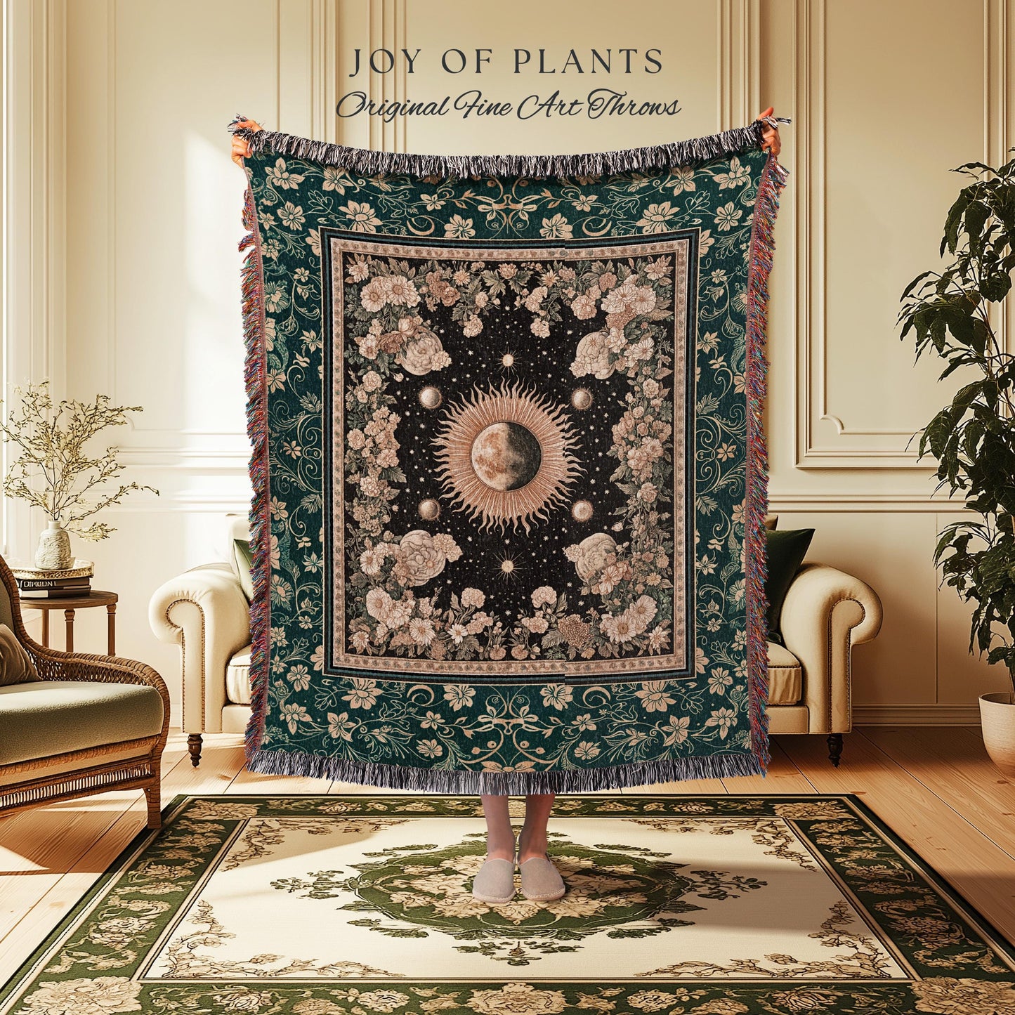 Sun and Moon Bohemian Tapestry | Moody Skies Astrology Blanket Vintage Celestial Cozy Throw Blanket Astrology Tapestry Dark Cottagecore Boho