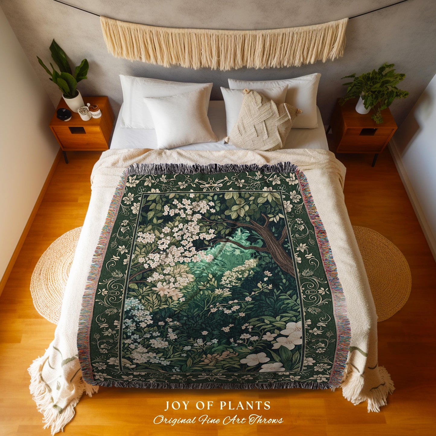 Botanical Aesthetic Forest Tapestry Throw Dark Cottagecore Folklore Inspired Decor | Ethereal Aesthetic Fairycore Mystical Woodland Blanket
