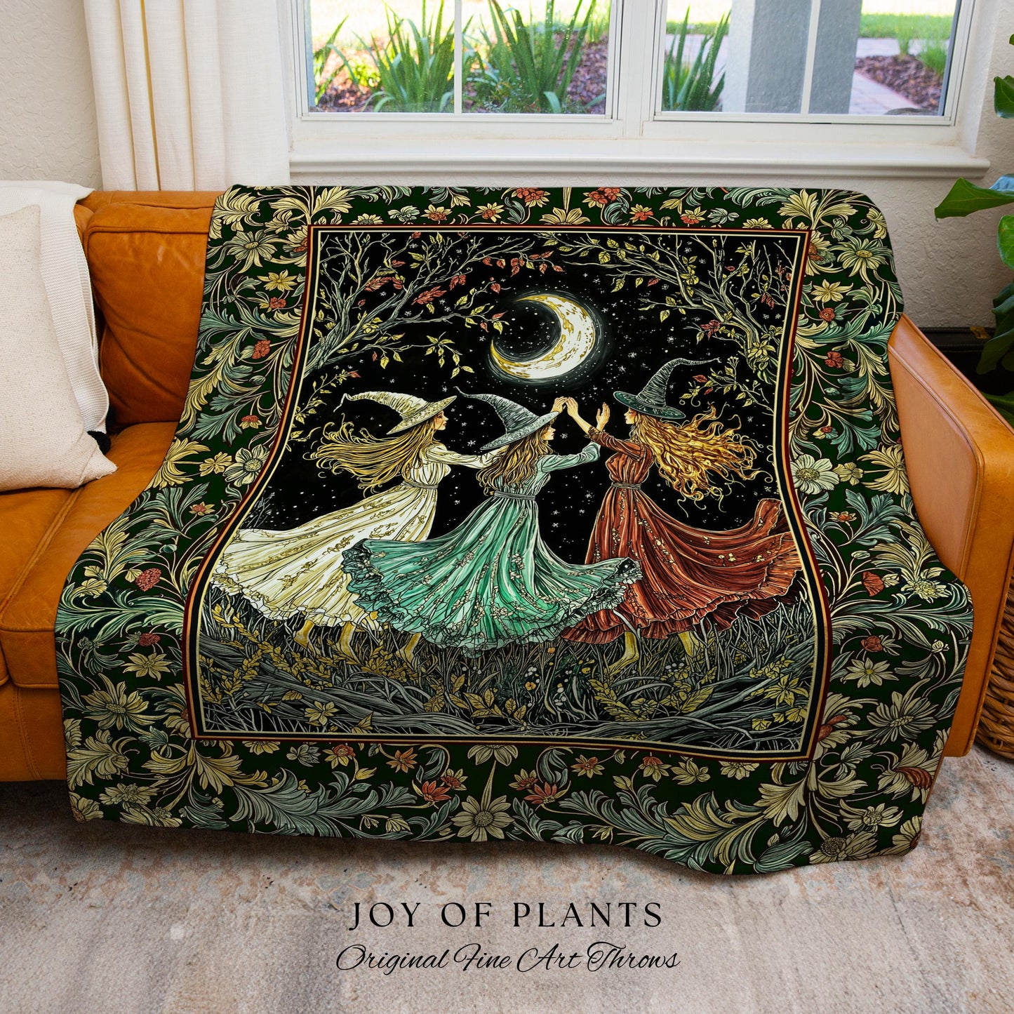 Wiccan Folklore Witch Tapestry Blanket | Sorceress Sisters Mystic Academia Cozy Wiccan Woven Throw Mystic Aesthetic Gothic Elegant Halloween