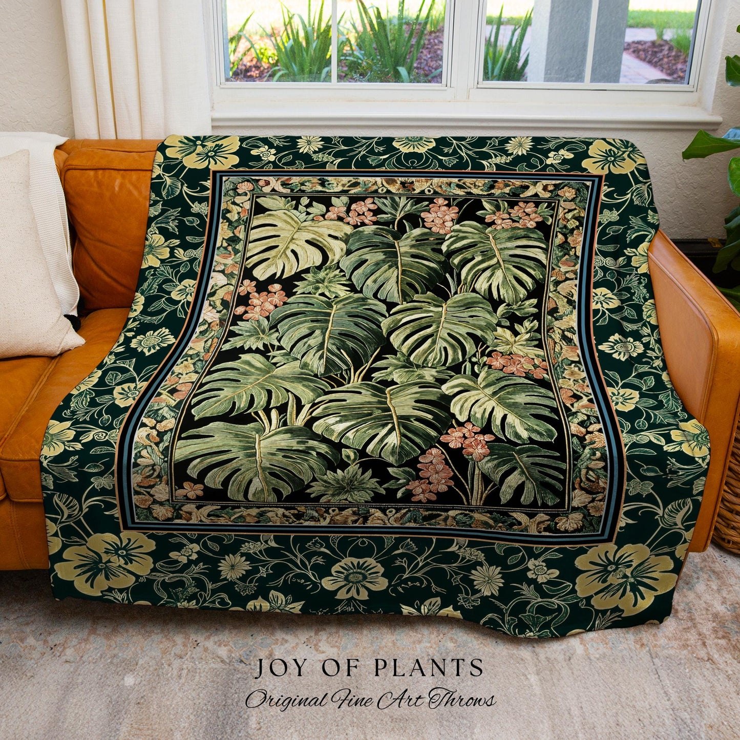 Verdant Flora Jungle Leaves Blanket | Maximalist Forestcore Tapestry Woven Wall Art Whimsical Plant Themed Cottagecore Inspired Home Decor