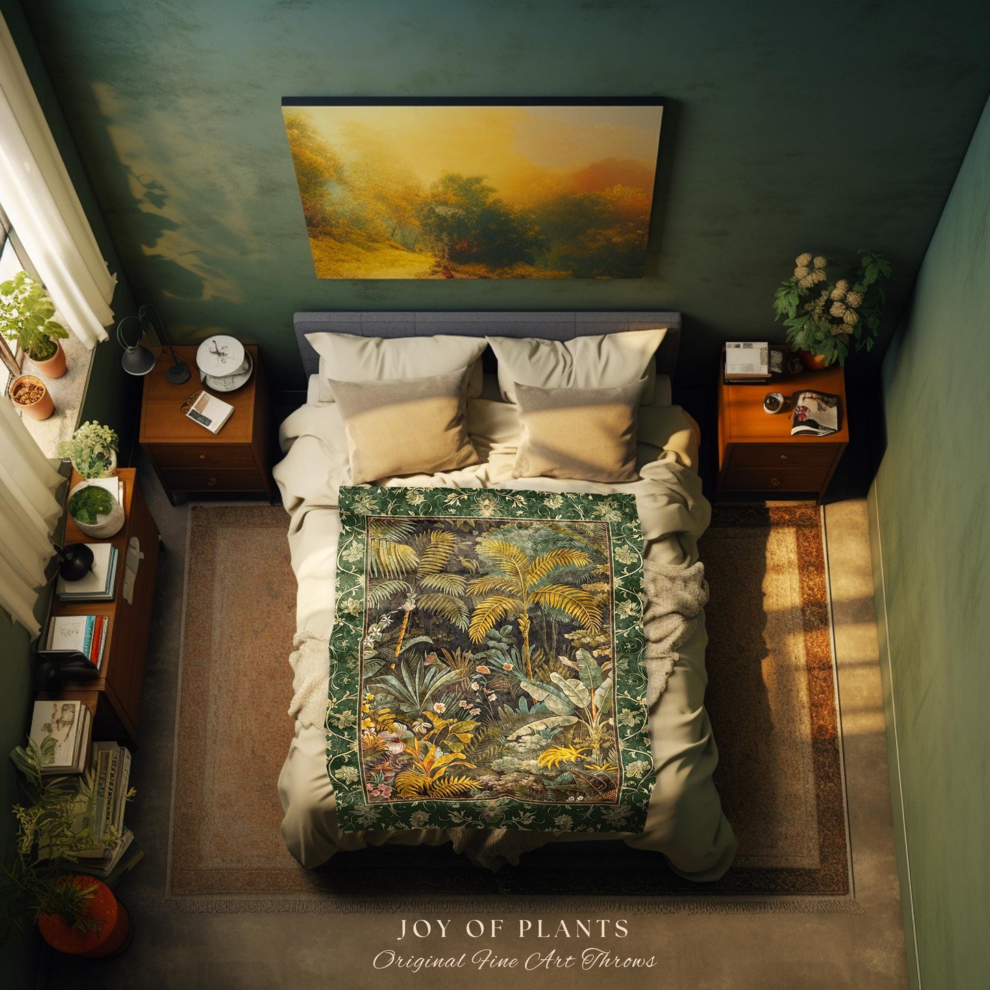 Maximalist Botanical Jungle Throw Blanket | Exotic Leaf Tropical Nature Theme Bedroom Decor Vintage Elegance Living Room Woven Tapestry |