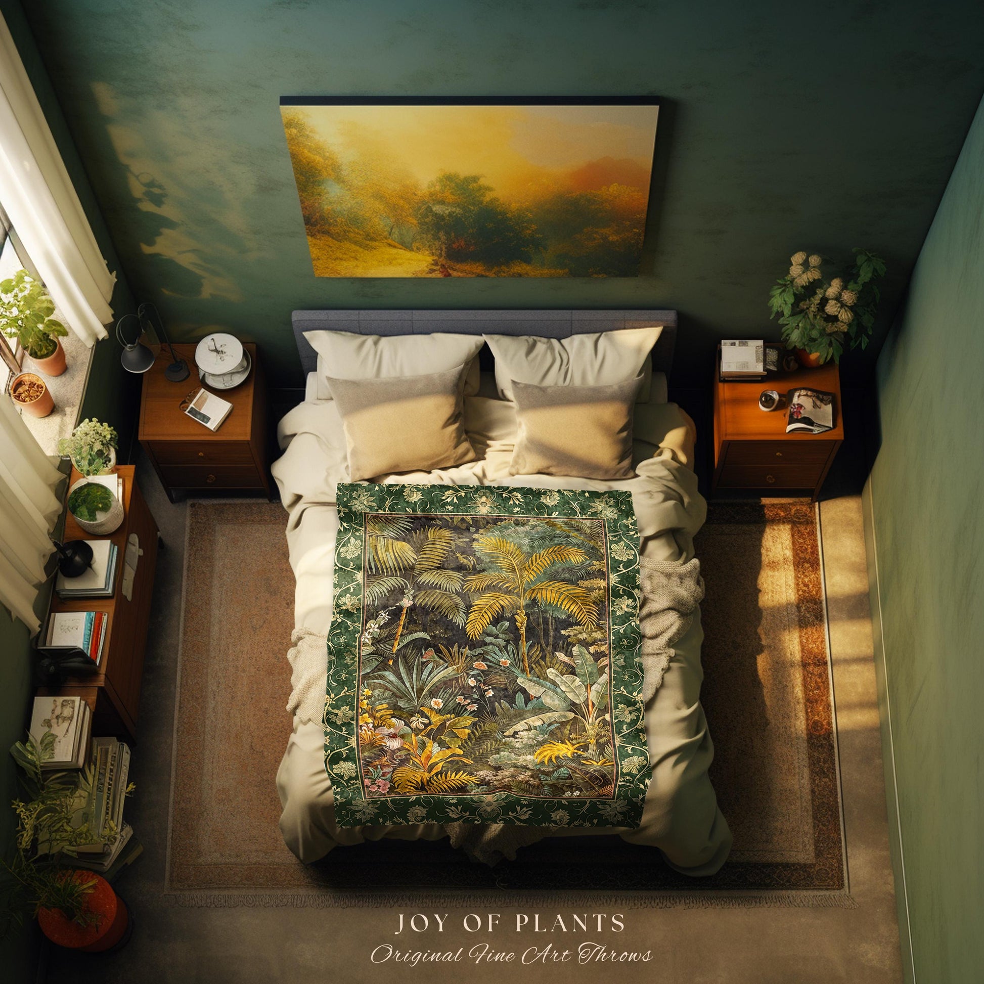 Maximalist Botanical Jungle Throw Blanket | Exotic Leaf Tropical Nature Theme Bedroom Decor Vintage Elegance Living Room Woven Tapestry |