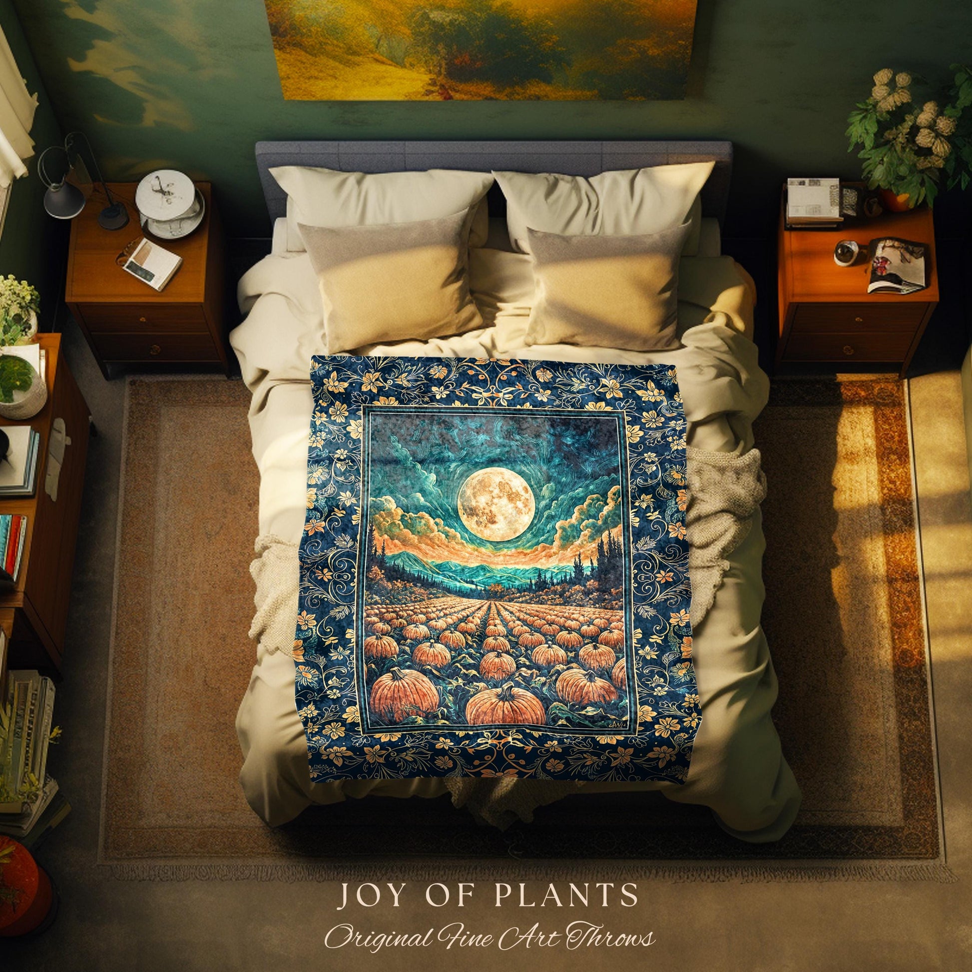 Fall Pumpkin Patch Cozy Blanket | Whimsical Dark Academia Aesthetic Autumn Woven Wall Tapestry Rustic Throw Whimsigoth Halloween Aesthetic