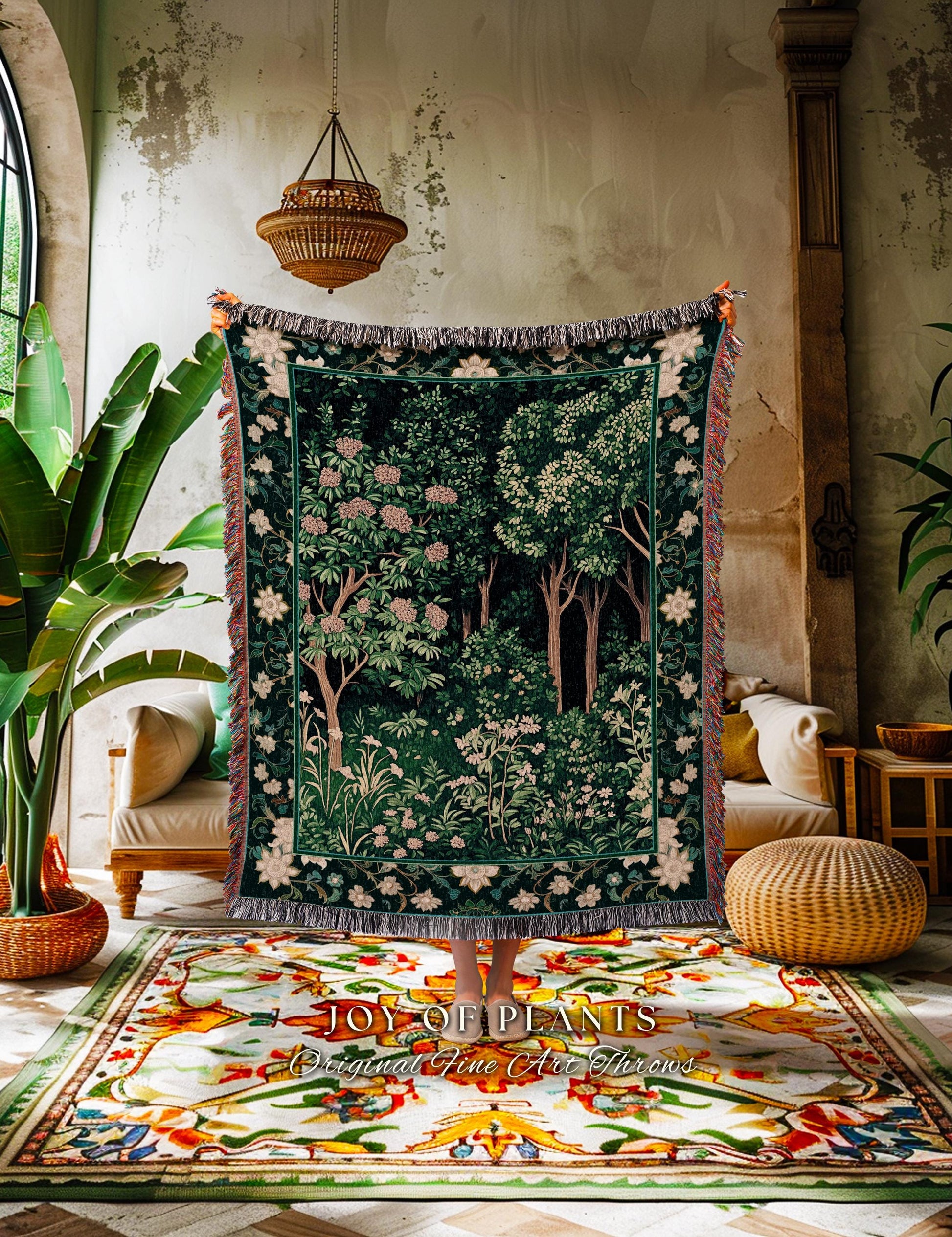 Dark Woodland Whimsical Forest Tapestry Throw Whimsigothic Folklore Inspired Decor | Ethereal Academia Aesthetic Fairycore Bedroom Blanket
