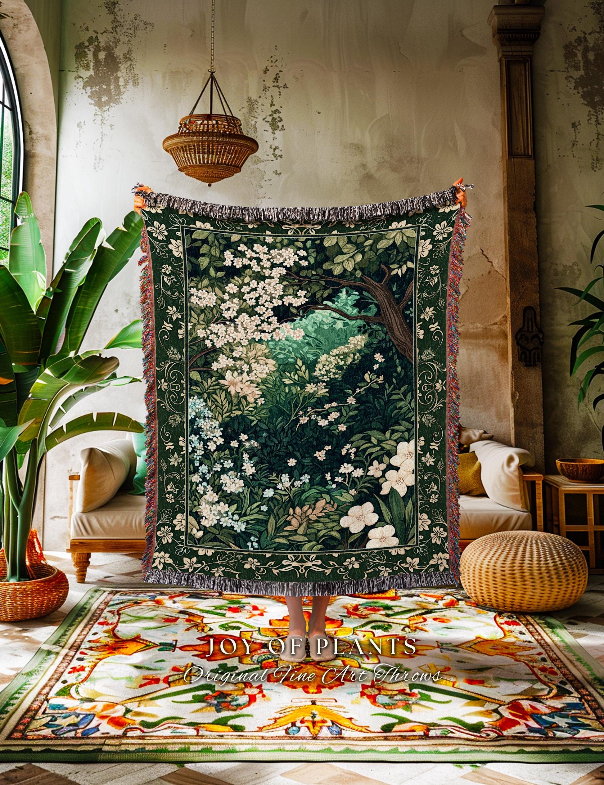 Botanical Aesthetic Forest Tapestry Throw Dark Cottagecore Folklore Inspired Decor | Ethereal Aesthetic Fairycore Mystical Woodland Blanket