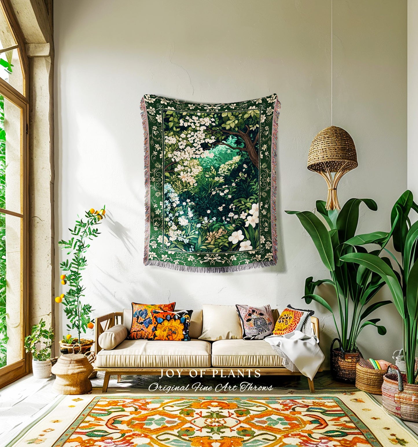 Botanical Aesthetic Forest Tapestry Throw Dark Cottagecore Folklore Inspired Decor | Ethereal Aesthetic Fairycore Mystical Woodland Blanket