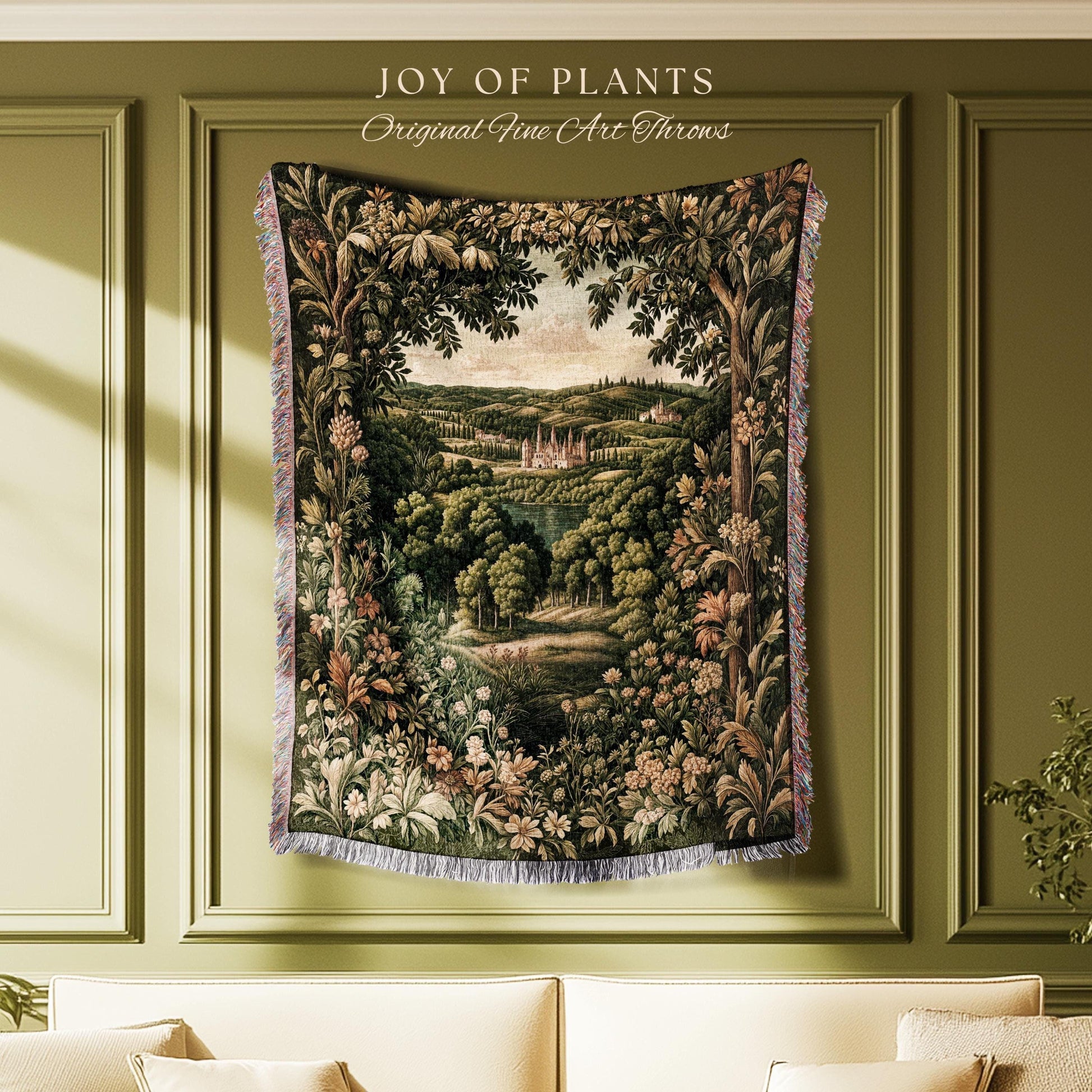 Renaissance Aesthetic Woven Wall Tapestry | Whimsical Fairytale Botanical Magic Garden Throw Blanket Fairycore Woodland Natural Elegance |