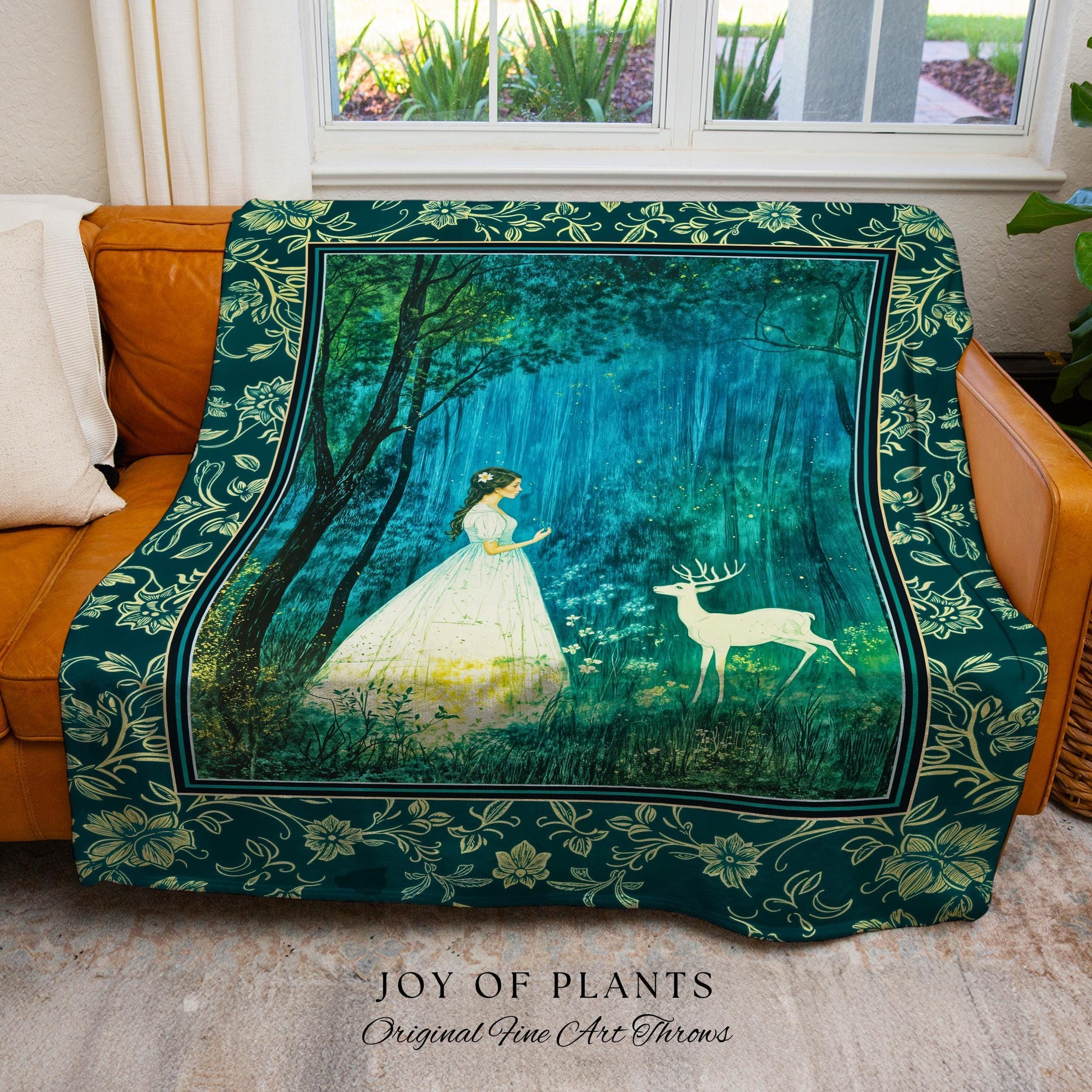 Spirit Animal Magic Forest Blanket | Woodland Folklore Woven Tapestry Spiritual Meaning Wall Art Enchanted Woods Throw Botanical Whimsical |