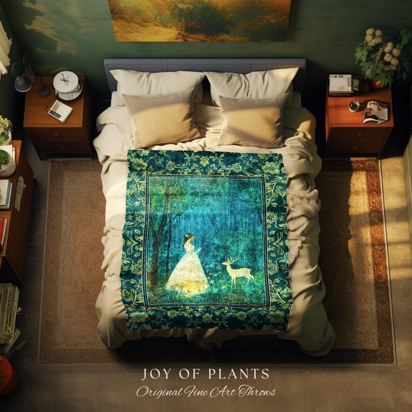 Spirit Animal Magic Forest Blanket | Woodland Folklore Woven Tapestry Spiritual Meaning Wall Art Enchanted Woods Throw Botanical Whimsical |