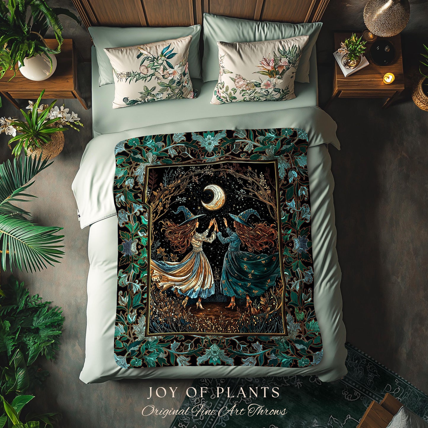 Dark Botanical Witchy Fairycore Blanket | Moody Colors Mystic Aesthetic Wiccan Home Decor Cozy Autumn Aesthetic Whimsigoth Woven Tapestry |