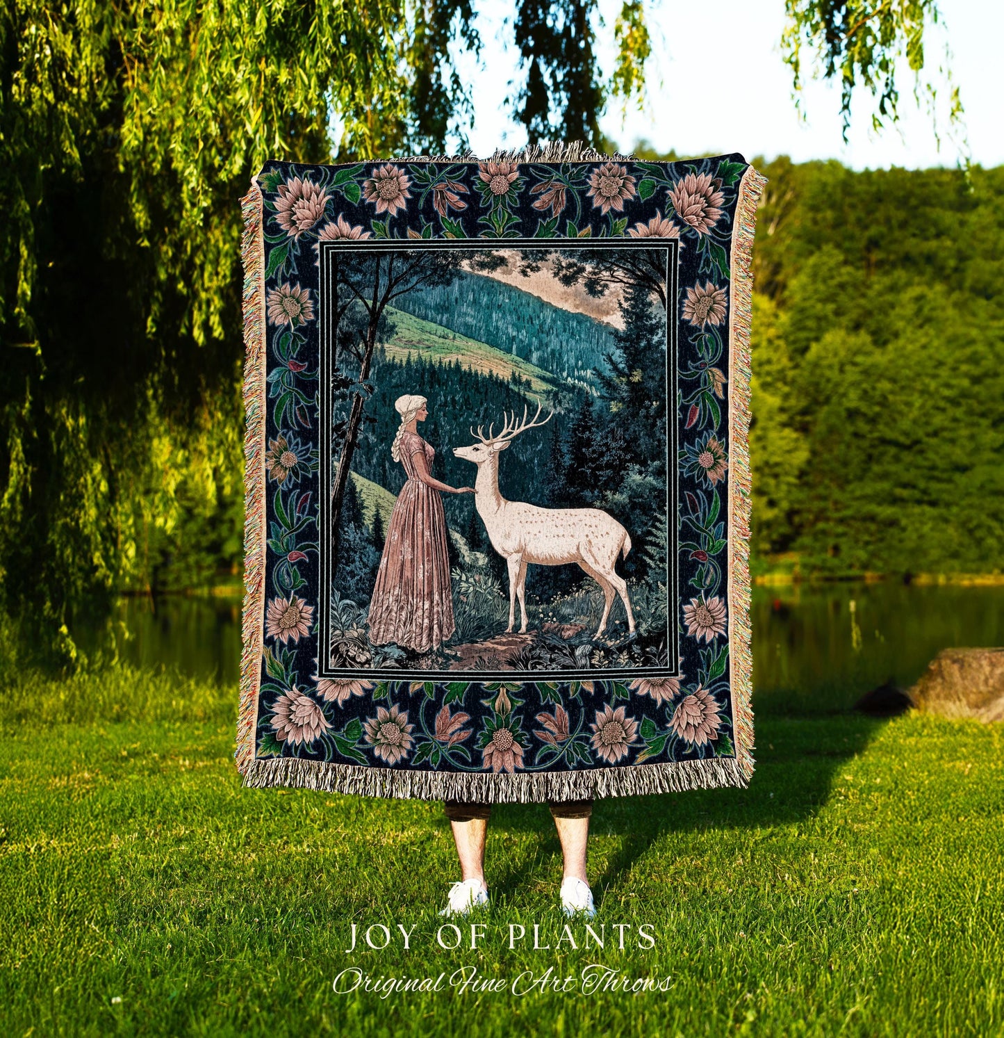 Victorian Floral Fantasy Throw Blanket | Ornate Botanical Landscape Woven Tapestry Maximalist Folklore Wall Art Whimsical Elven Princess |