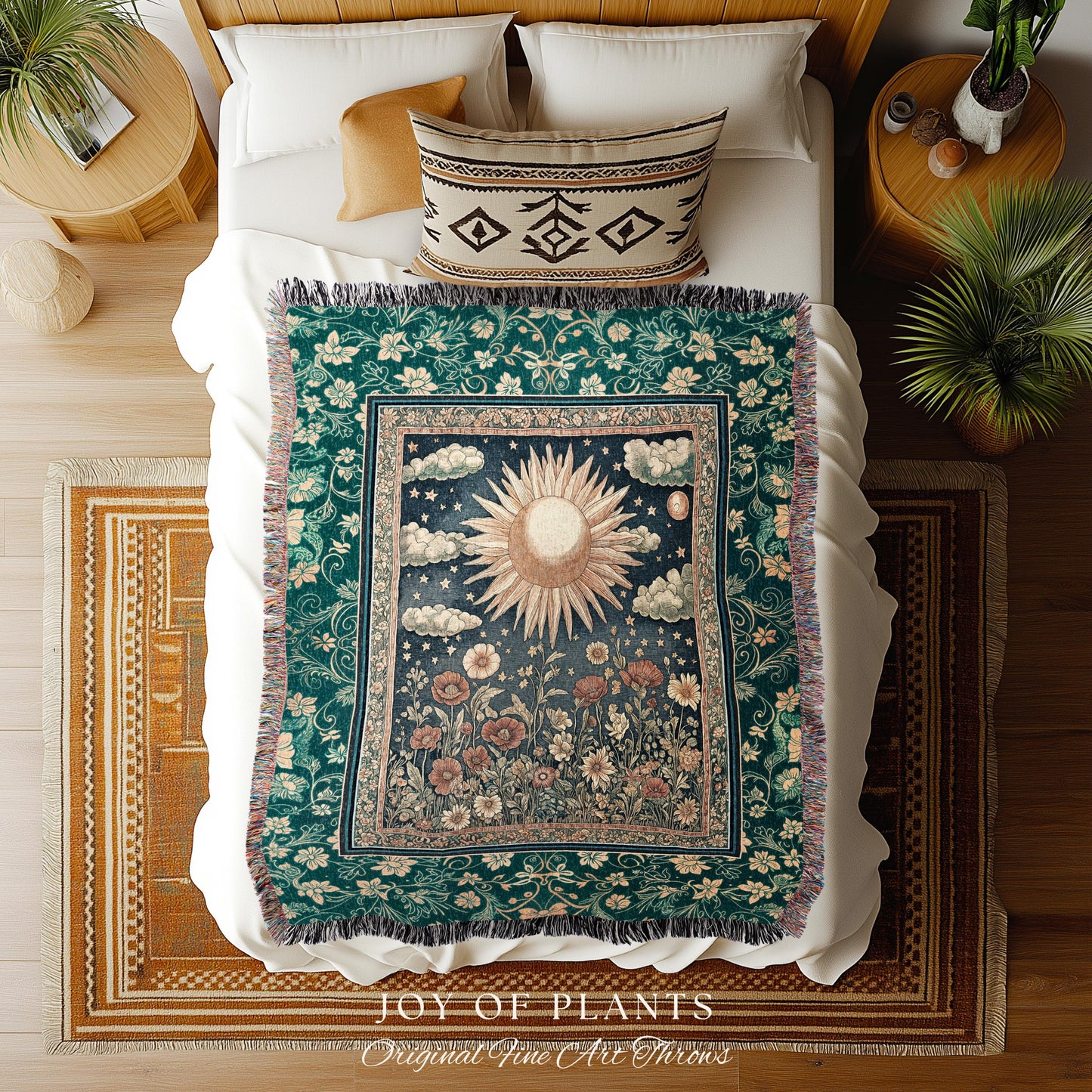 Maximalist Sun Goddess Tapestry | Nature Botanical Throw Blanket Floral Light Academia Spiritual Aesthetic Zodiac Theme Celestial Bedroom