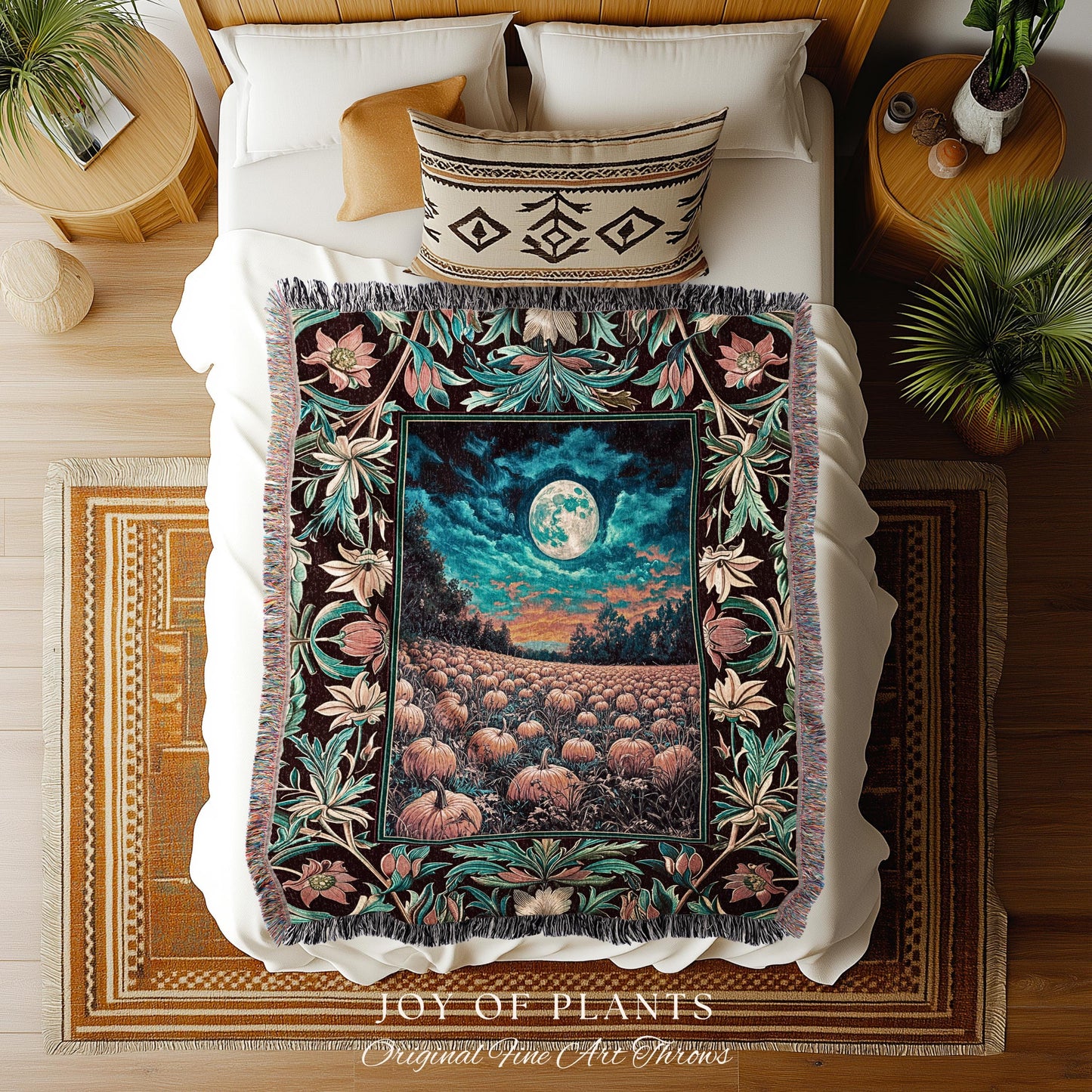 Bookish Cozy Fall Throw Blanket | Floral Autumn Aesthetic Gothiccore Light Academia Whimsigoth Pumpkin Tapestry Cute Spooky Rustic Decor |
