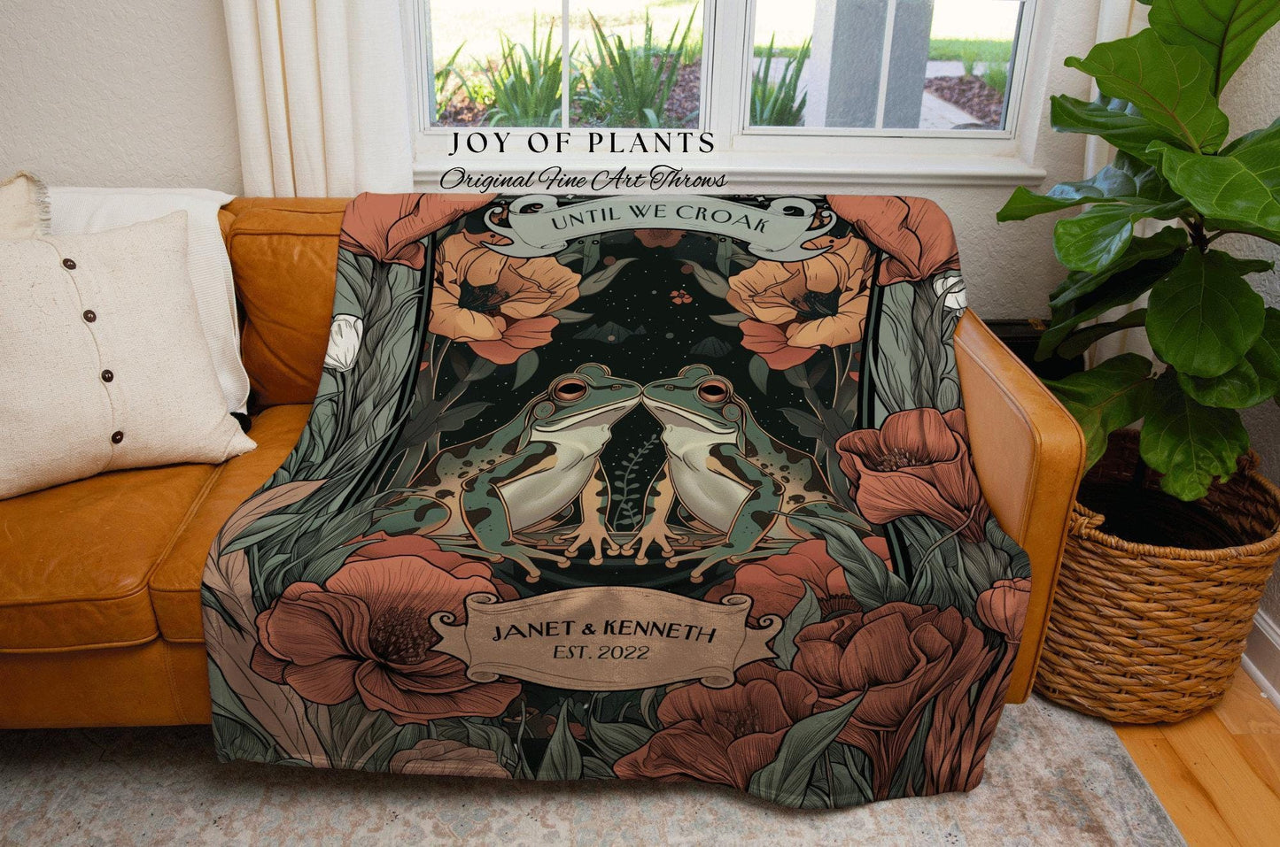 Mystic Woodland Frog Blanket Personalized | Cottagecore Frog Lovers Boho Tapestry Woven Throw Custom Anniversary Blanket Name Gift for Her