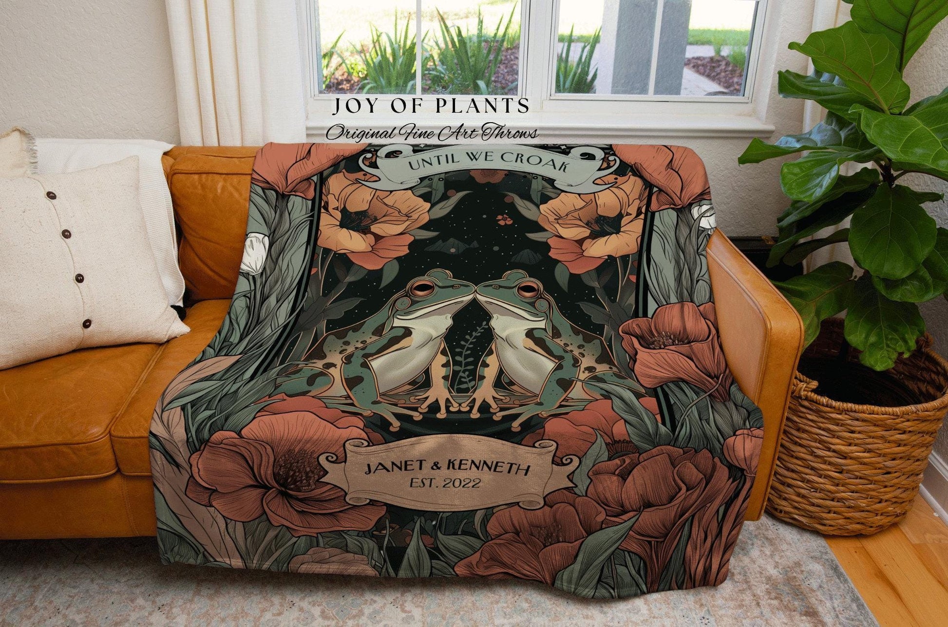 Mystic Woodland Frog Blanket Personalized | Cottagecore Frog Lovers Boho Tapestry Woven Throw Custom Anniversary Blanket Name Gift for Her