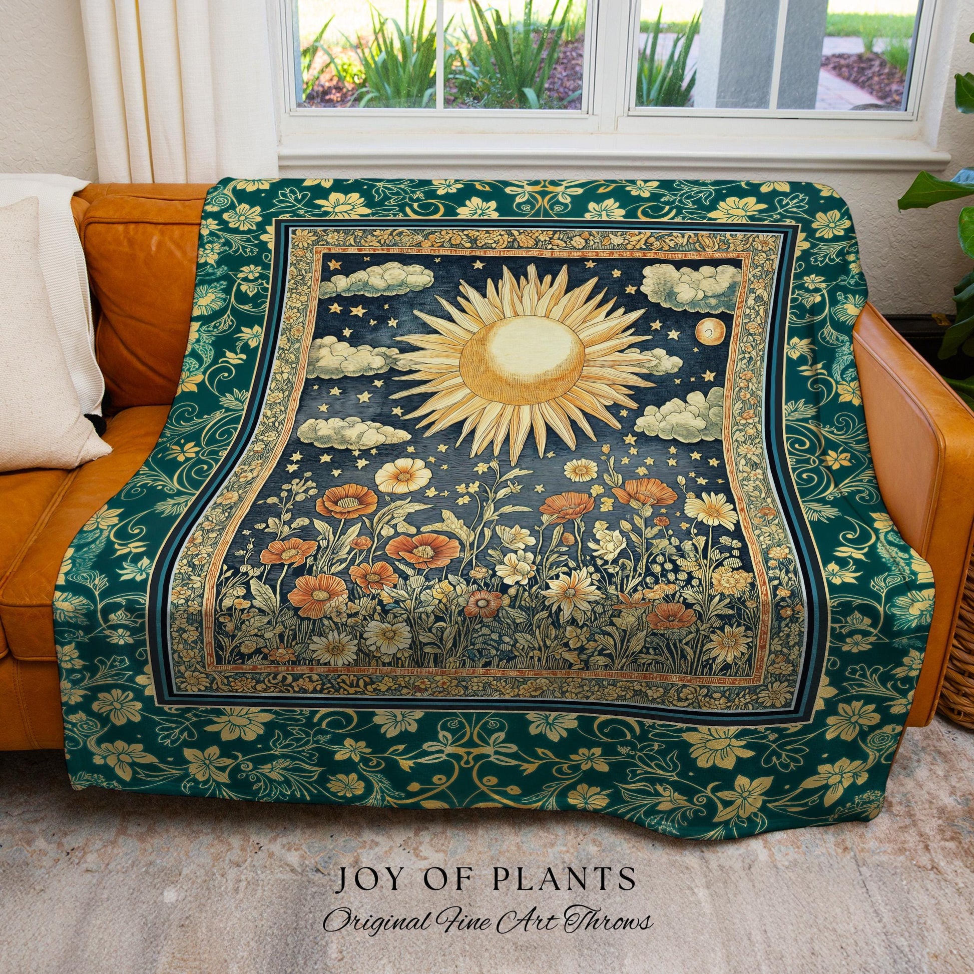 Maximalist Sun Goddess Tapestry | Nature Botanical Throw Blanket Floral Light Academia Spiritual Aesthetic Zodiac Theme Celestial Bedroom