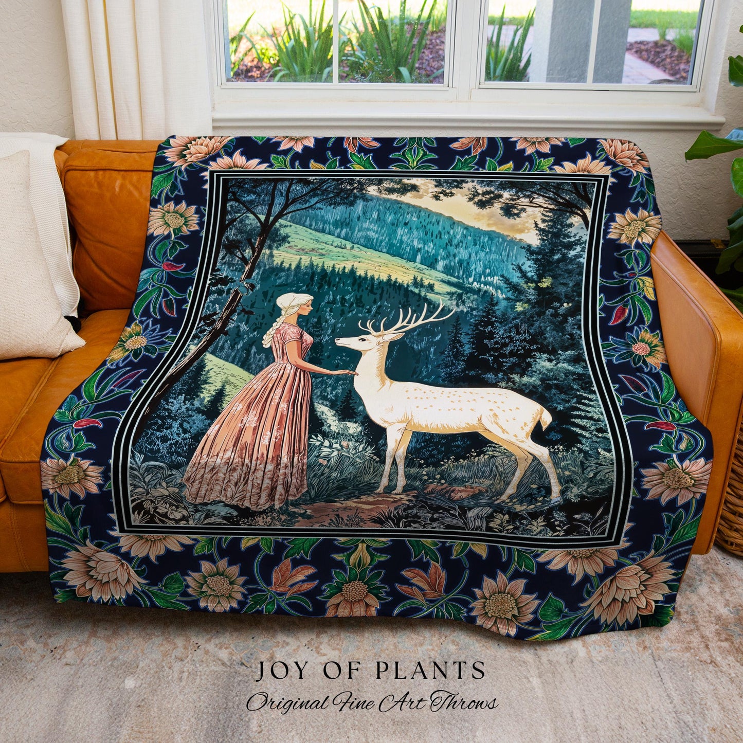 Victorian Floral Fantasy Throw Blanket | Ornate Botanical Landscape Woven Tapestry Maximalist Folklore Wall Art Whimsical Elven Princess |