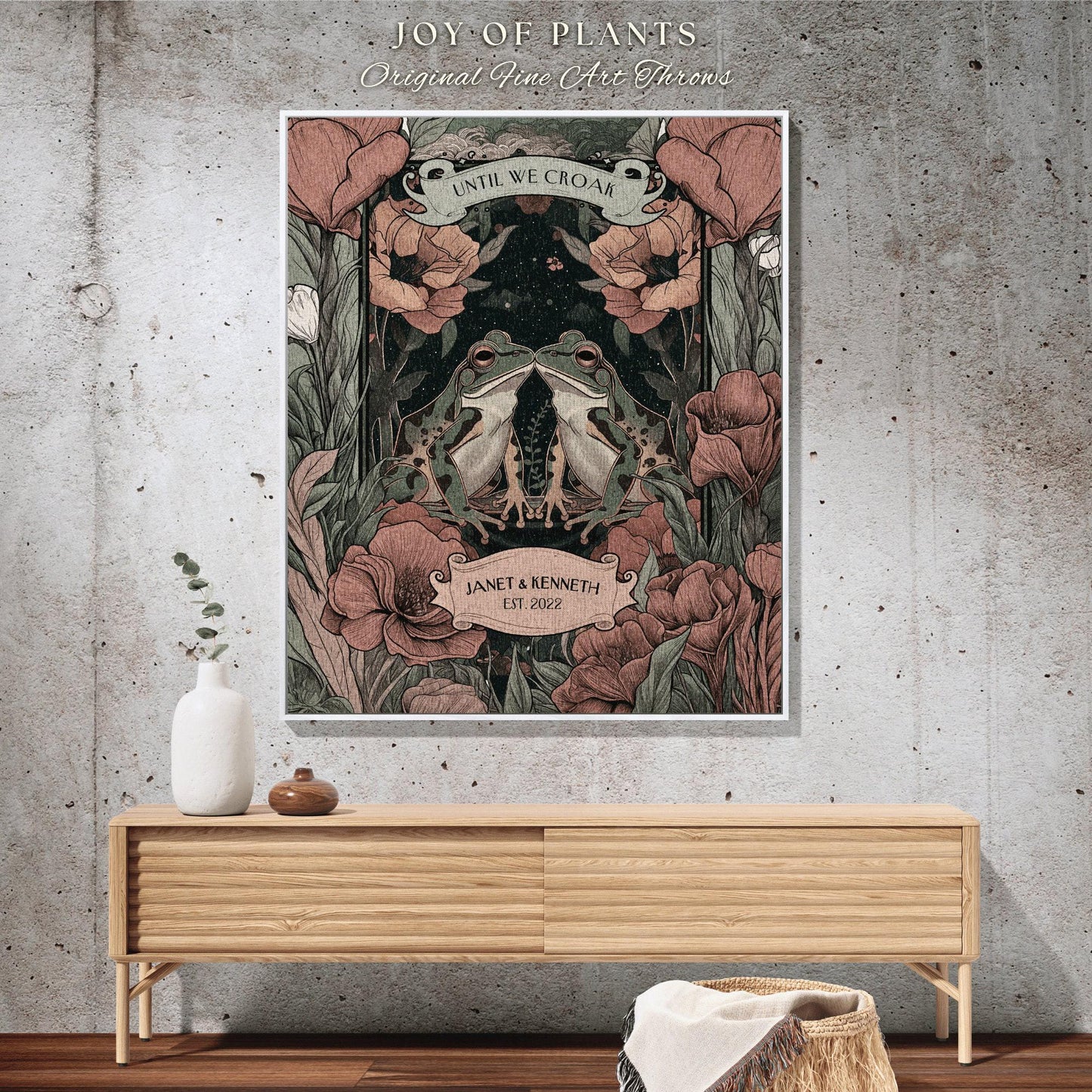 Mystic Woodland Frog Blanket Personalized | Cottagecore Frog Lovers Boho Tapestry Woven Throw Custom Anniversary Blanket Name Gift for Her