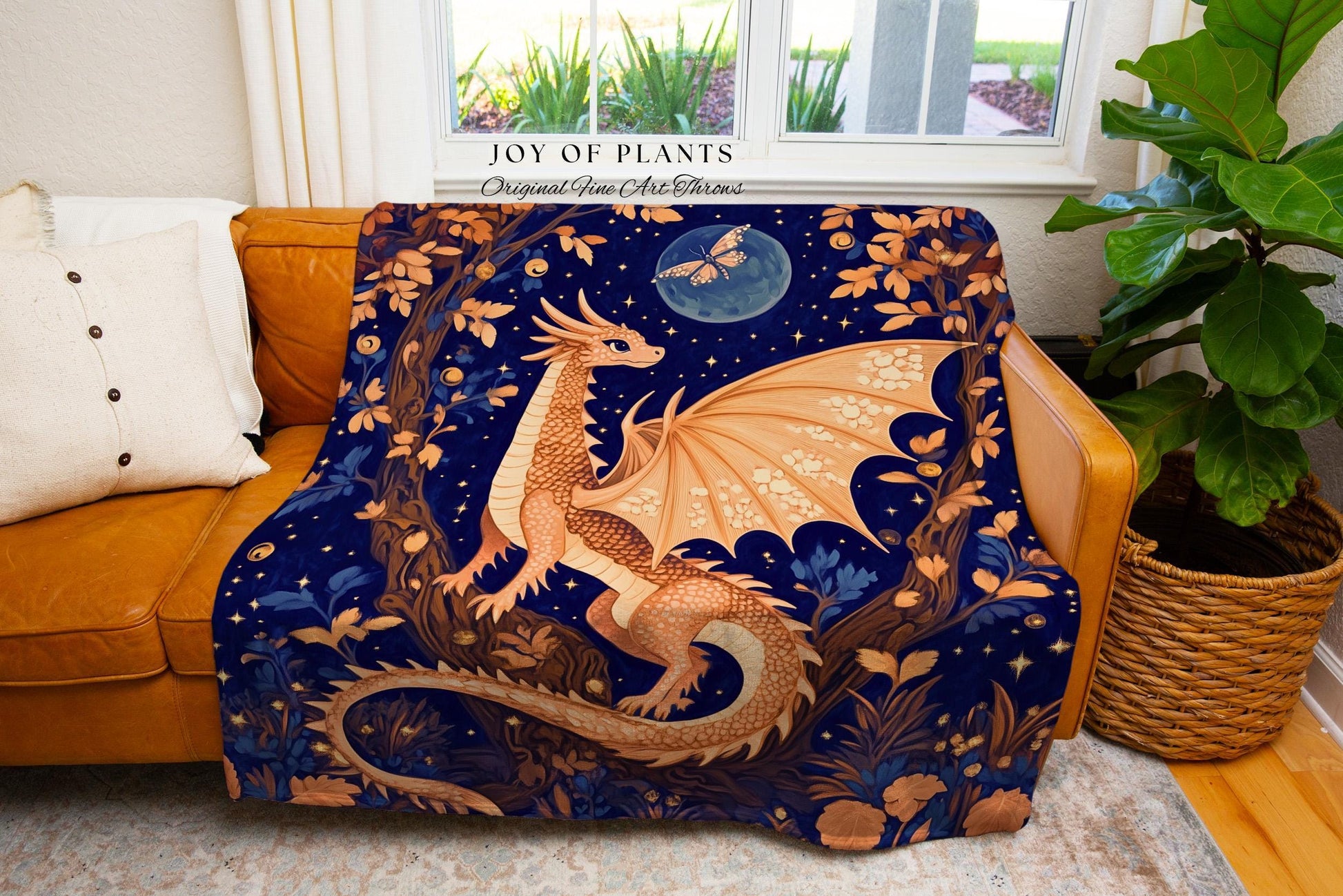 Whimsical Woodland Dragon Tapestry | Medieval Aesthetic Witchy Magical Mythical Creature Decor Cozy Rustic Whimsigothic Wall Hanging Artwork