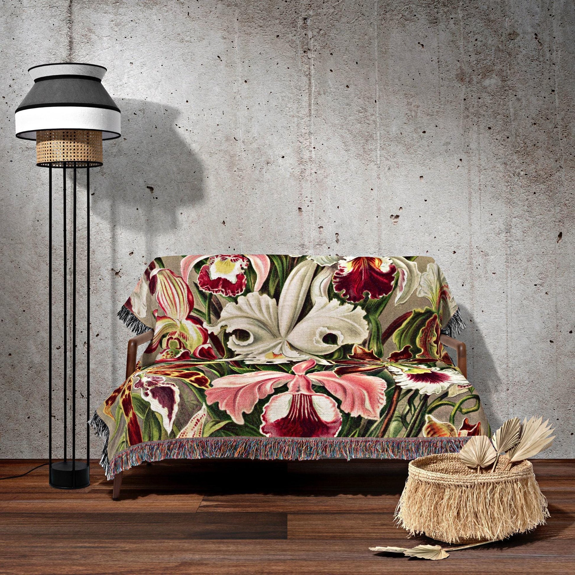 Maximalist Woven Tapestry | Orchid Flower Woven Blanket Vintage Art | Woven Throw Blanket | Vintage Floral Woven Blanket Maximalist Decor |