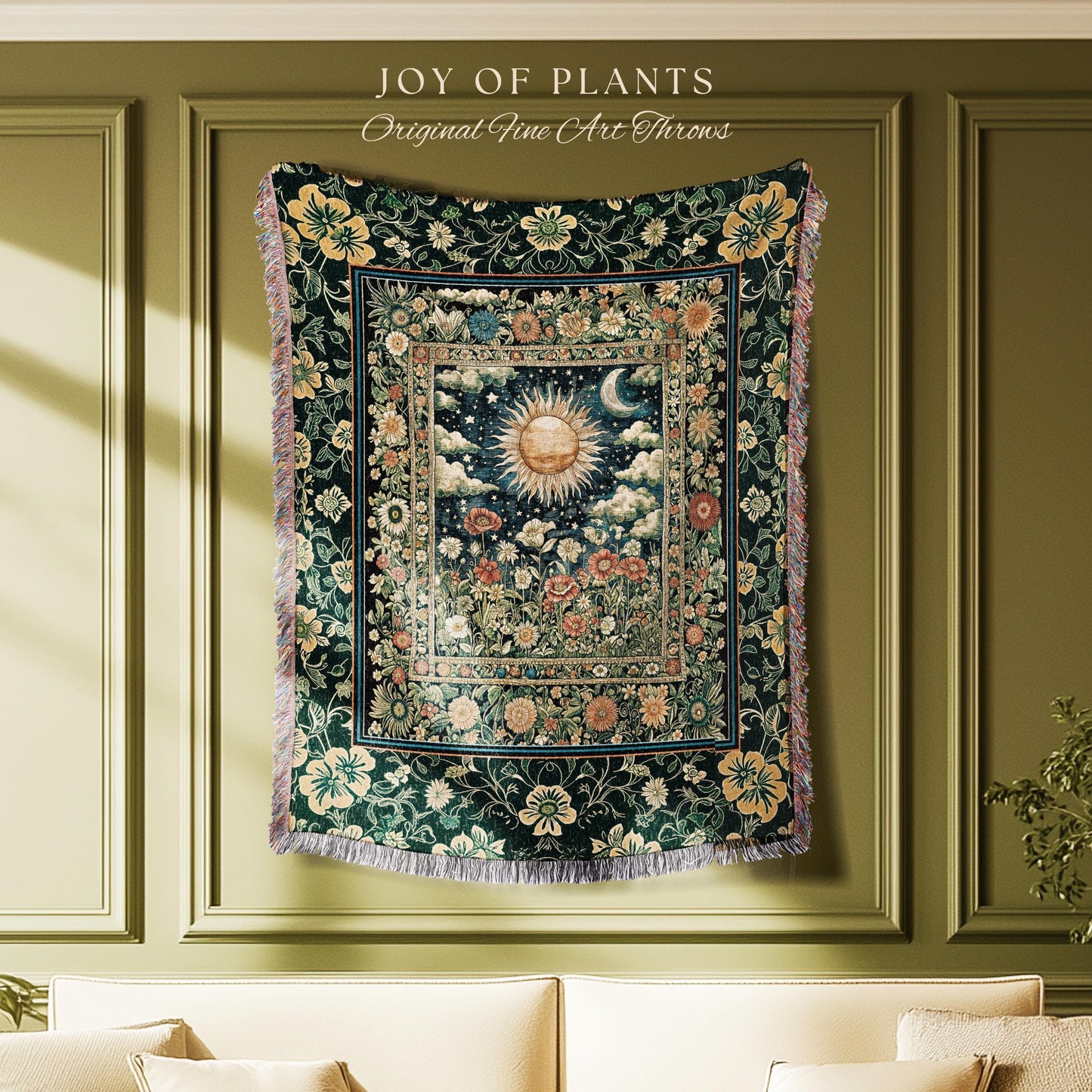 Dreamy Aesthetic Maximalist Tapestry | Sun and Moon Bohemian Sunshine Tapestry Astrology Throw Psychedelic Celestial Cozy Throw Blanket |