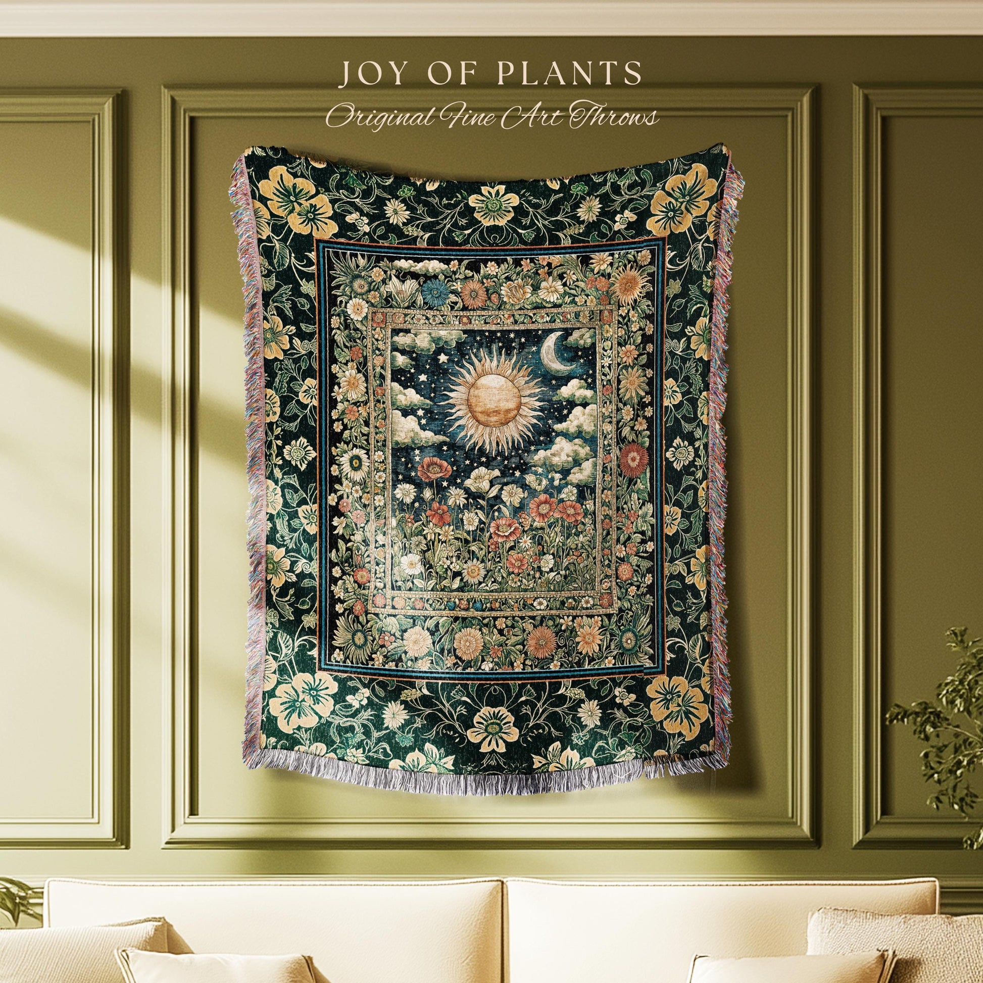 Dreamy Aesthetic Maximalist Tapestry | Sun and Moon Bohemian Sunshine Tapestry Astrology Throw Psychedelic Celestial Cozy Throw Blanket |
