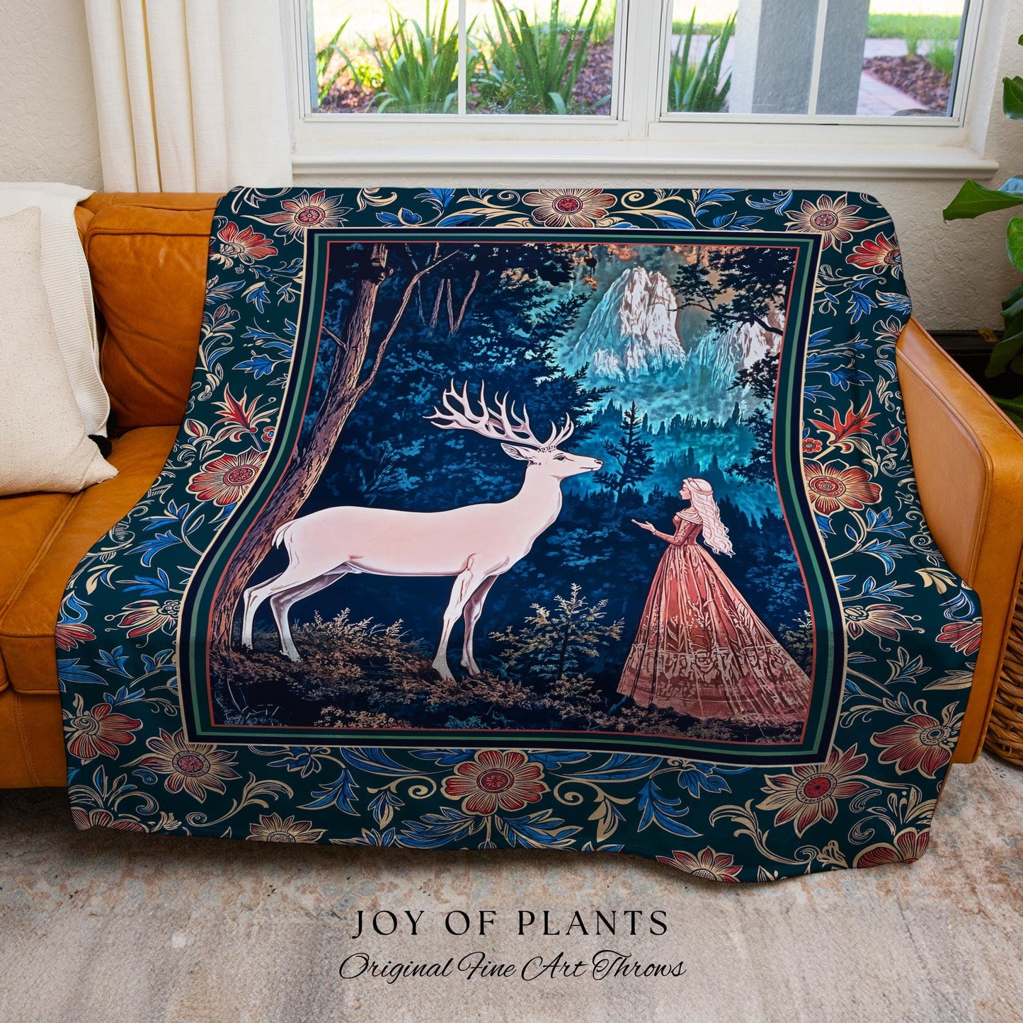 Ancient Forest Spirits Woodland Tapestry | Maximalist Victorian Gothic Woven Wall Art Whimsical Nature Throw Blanket Rich Colors Ornate Boho