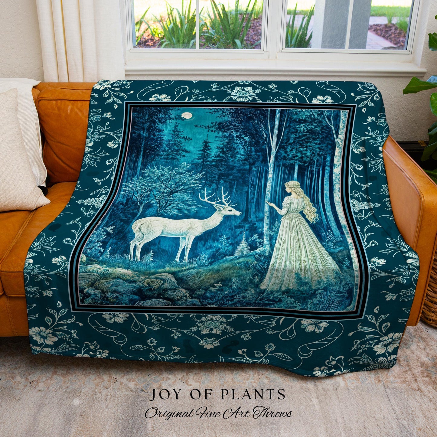 Moonlit Fairytale Mystic Throw Blanket | Misty Moonlit Landscape Whimsical Woven Tapestry Storybook Theme Maximalist Coquette Whimsical Art