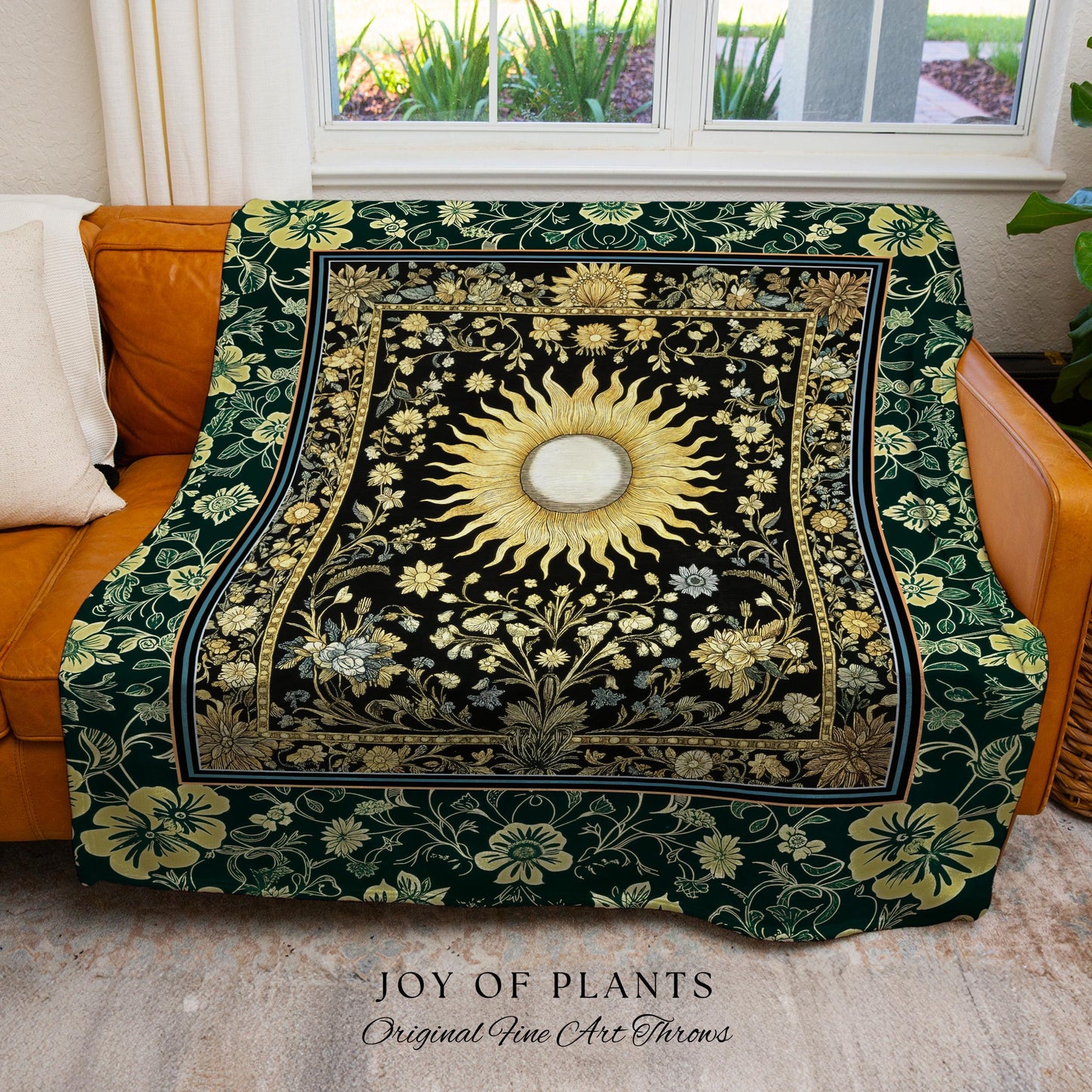 Boho Tarot Sun Coverlet Woven | Zodiac Inspired Mystical Throw Blanket Floral Whimsical Ethereal Moon and Stars Astrology Tapestry Witchy |