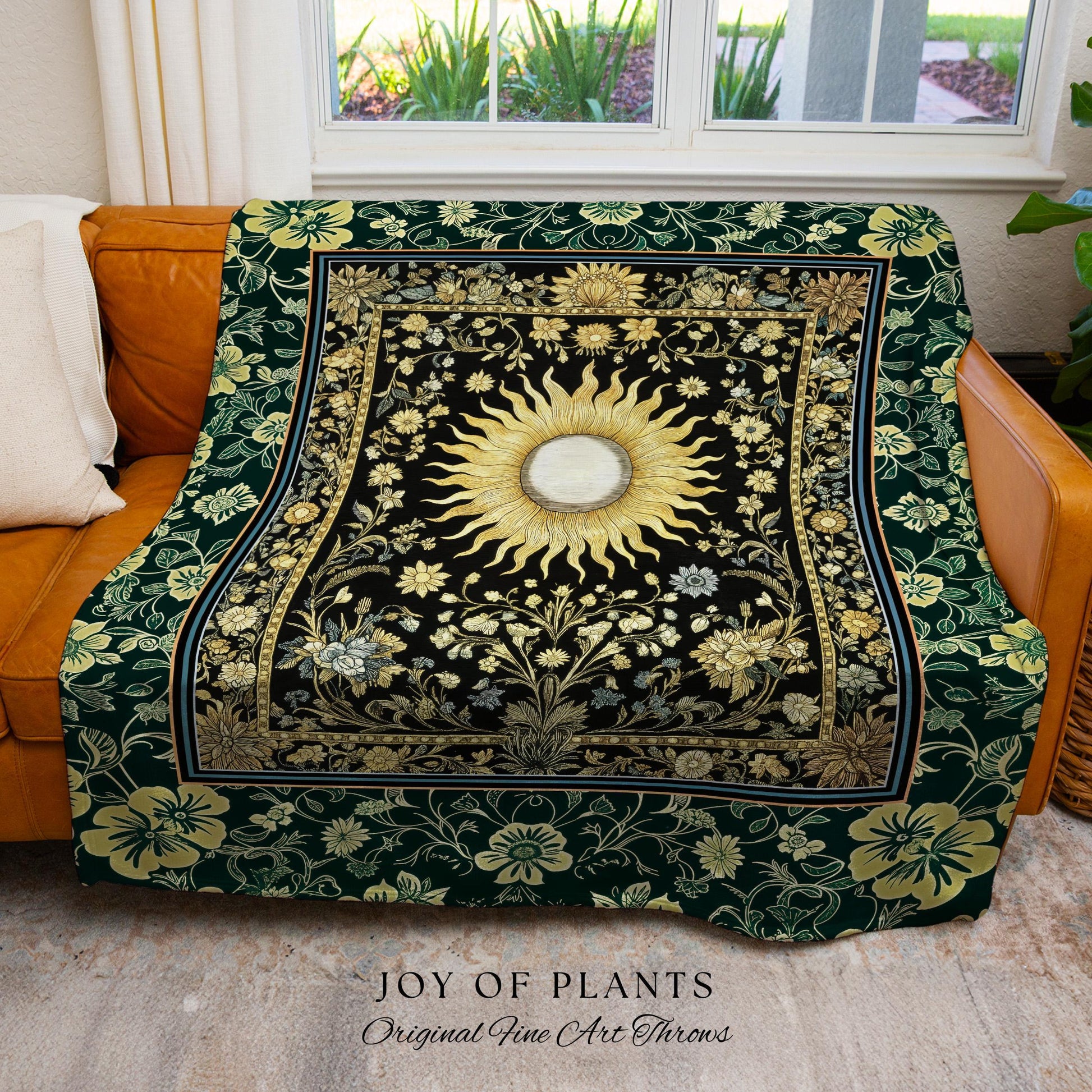 Boho Tarot Sun Coverlet Woven | Zodiac Inspired Mystical Throw Blanket Floral Whimsical Ethereal Moon and Stars Astrology Tapestry Witchy |