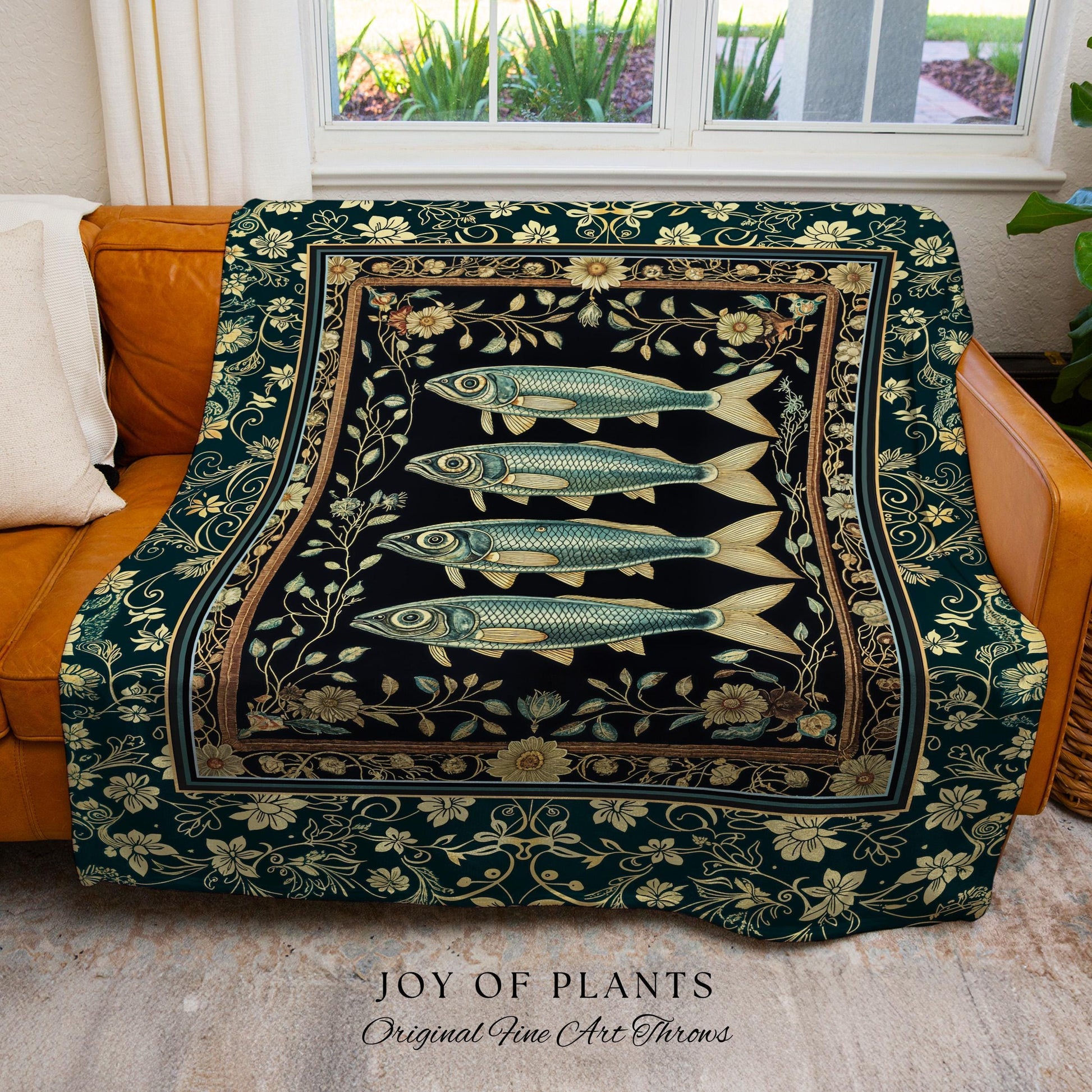 Costal Theme Eclectic Sardine Throw Blanket | Beachy Home Accent Ocean Inspired Costal Aesthetic Woven Wall Tapestry Sea Lover Wall Decor |