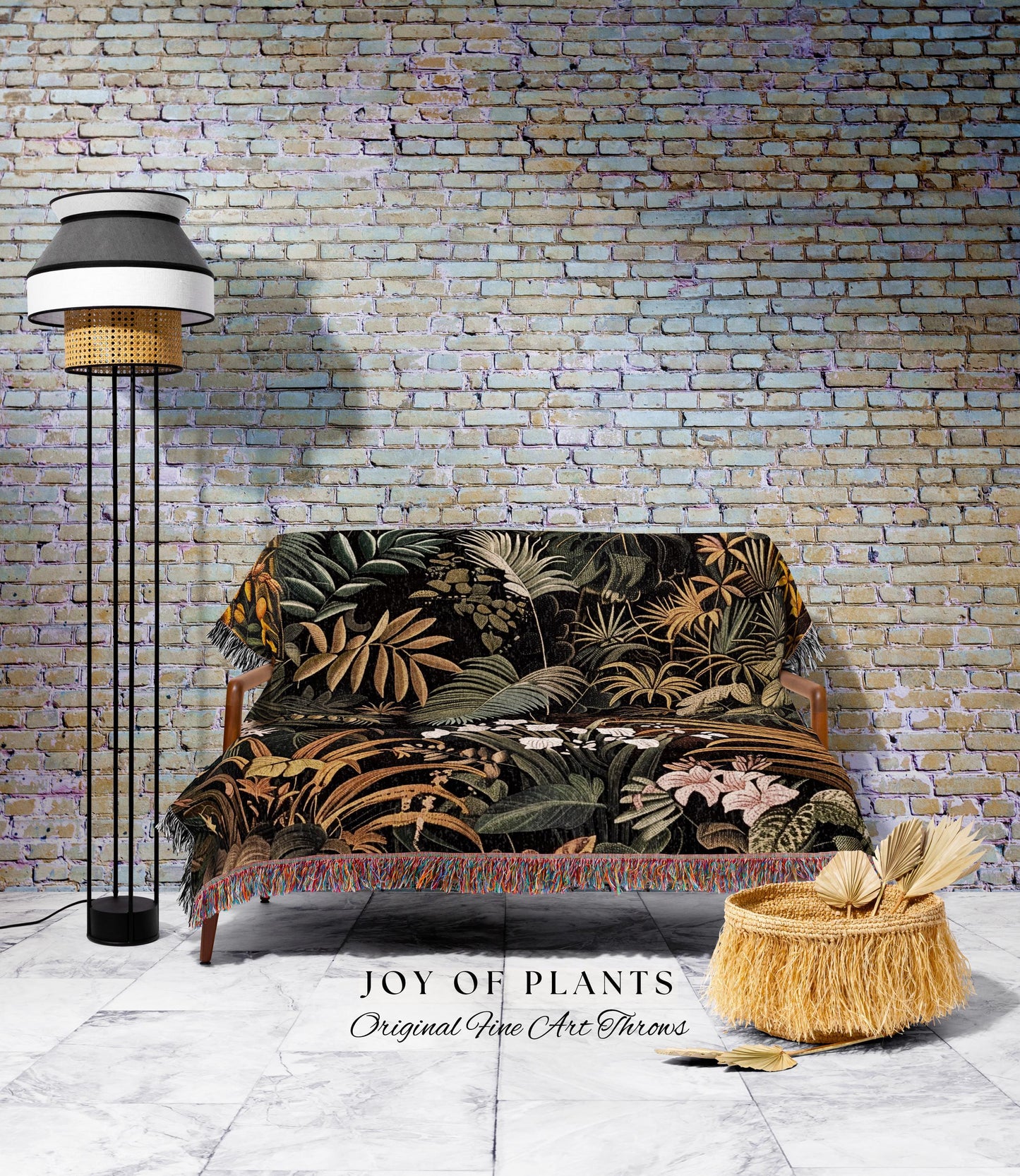 Earthy Colors Tropical Leaves Throw Blanket | Jungle Theme Bedroom Decor Whimsical Botanical Living Room Forest House Plant Tapestry Woven