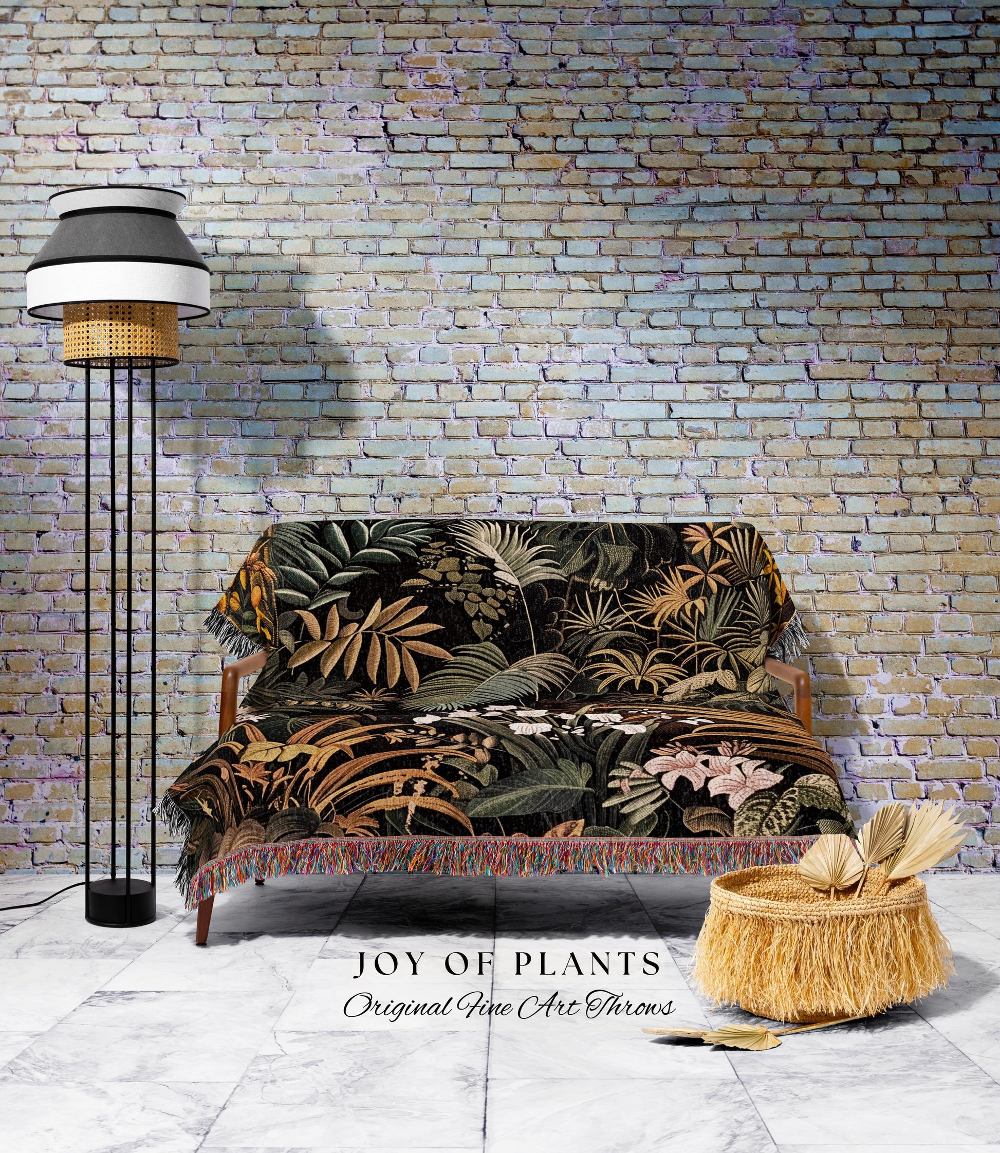 Earthy Colors Tropical Leaves Throw Blanket | Jungle Theme Bedroom Decor Whimsical Botanical Living Room Forest House Plant Tapestry Woven