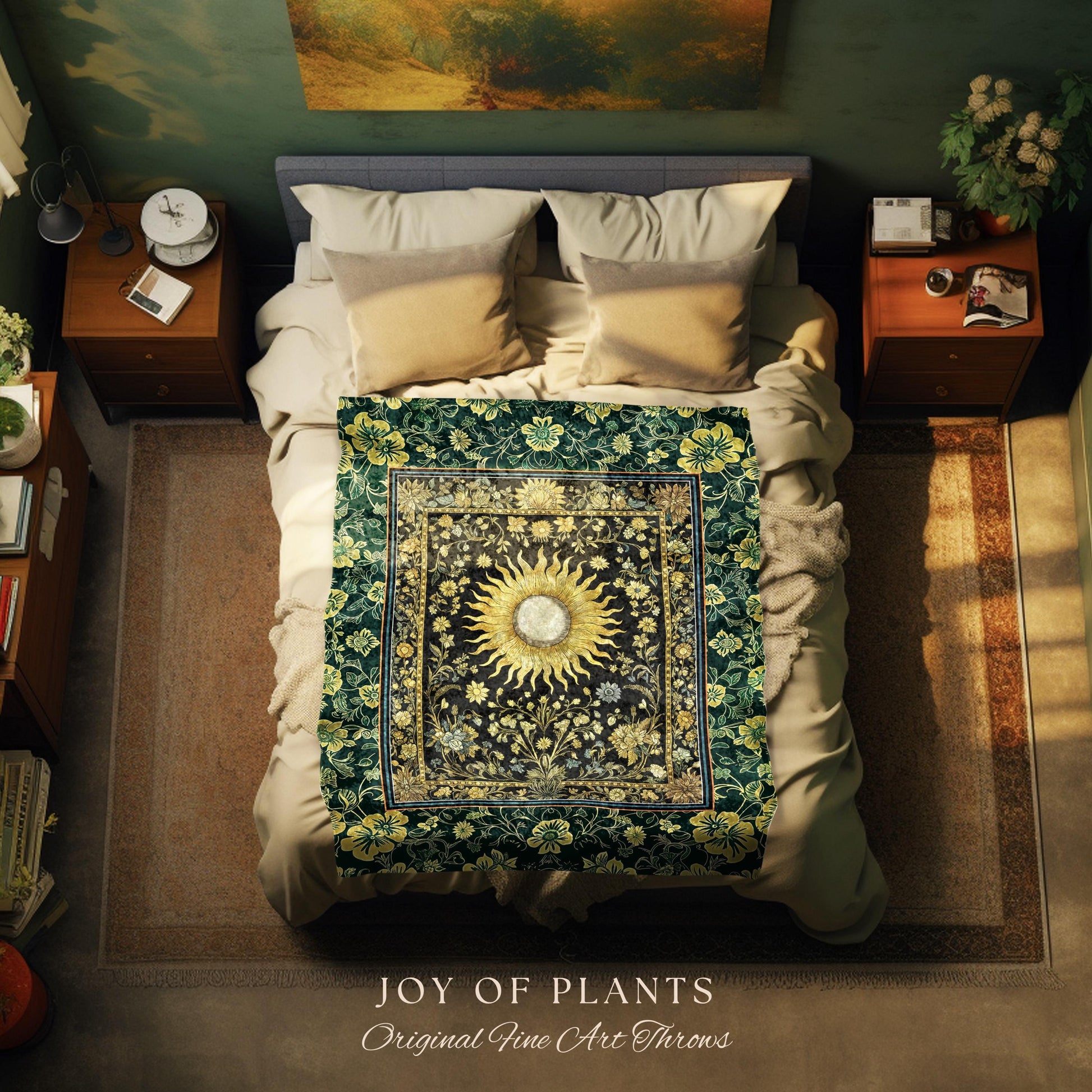 Boho Tarot Sun Coverlet Woven | Zodiac Inspired Mystical Throw Blanket Floral Whimsical Ethereal Moon and Stars Astrology Tapestry Witchy |