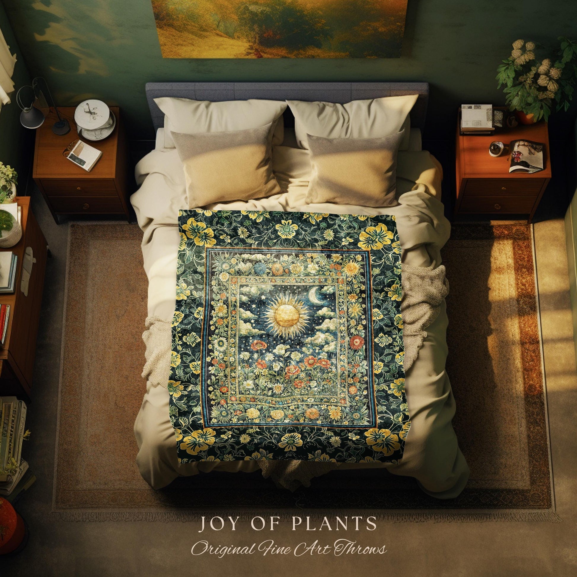 Dreamy Aesthetic Maximalist Tapestry | Sun and Moon Bohemian Sunshine Tapestry Astrology Throw Psychedelic Celestial Cozy Throw Blanket |